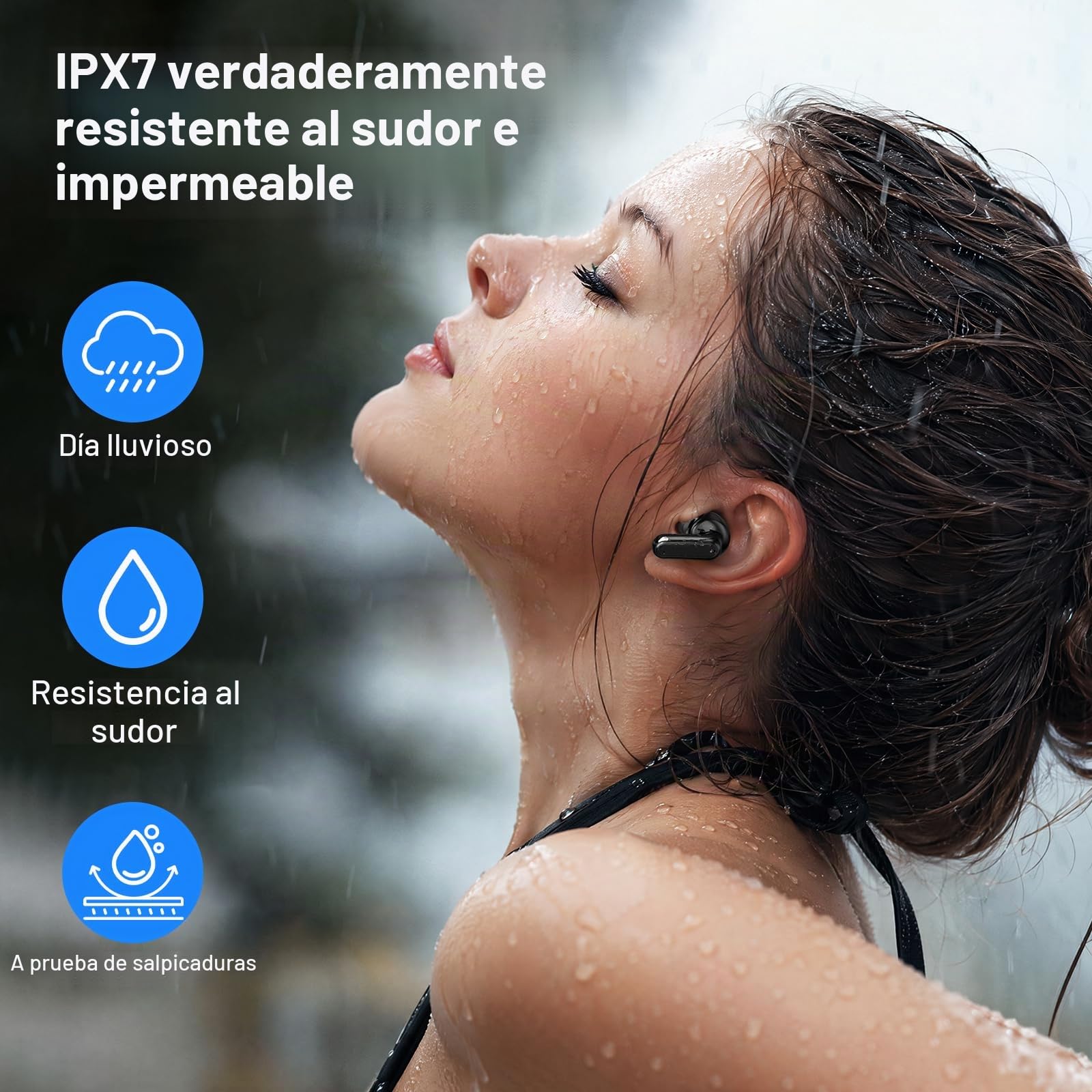 Auriculares Inalámbricos Bluetooth 6.0 con ENC, Carga USB-C, IPX7, Negro | 4 Mic con Reducción de Ruido ENC, 50H con Graves, Carga Rápida USB-C,ergonómico ligero para uso cómodo