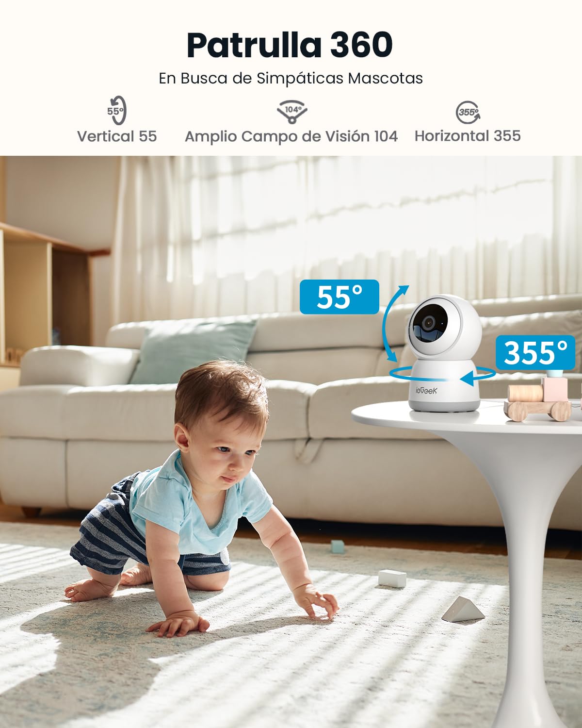 ieGeek 2.4/5GHz Camara Vigilancia WiFi Interior 2K 360°PTZ, Cámara Vigilancia Interior para Bebes/Mascotas/Seguridad Casa, Seguimiento Automático, Voz Bidireccional, Detección Humanoide, Alarma, 2Pack