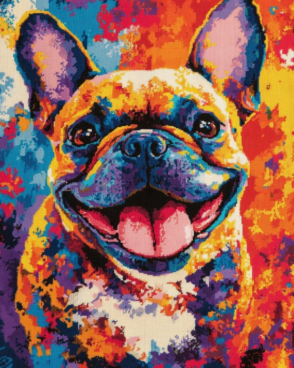 WallustrioaW Cross Stitch Kits,French Bulldog,DIY Needlework Kits 11CT Stamped Cross Stitch for Beginners Adults Home Bedroom Decoration,16x20in