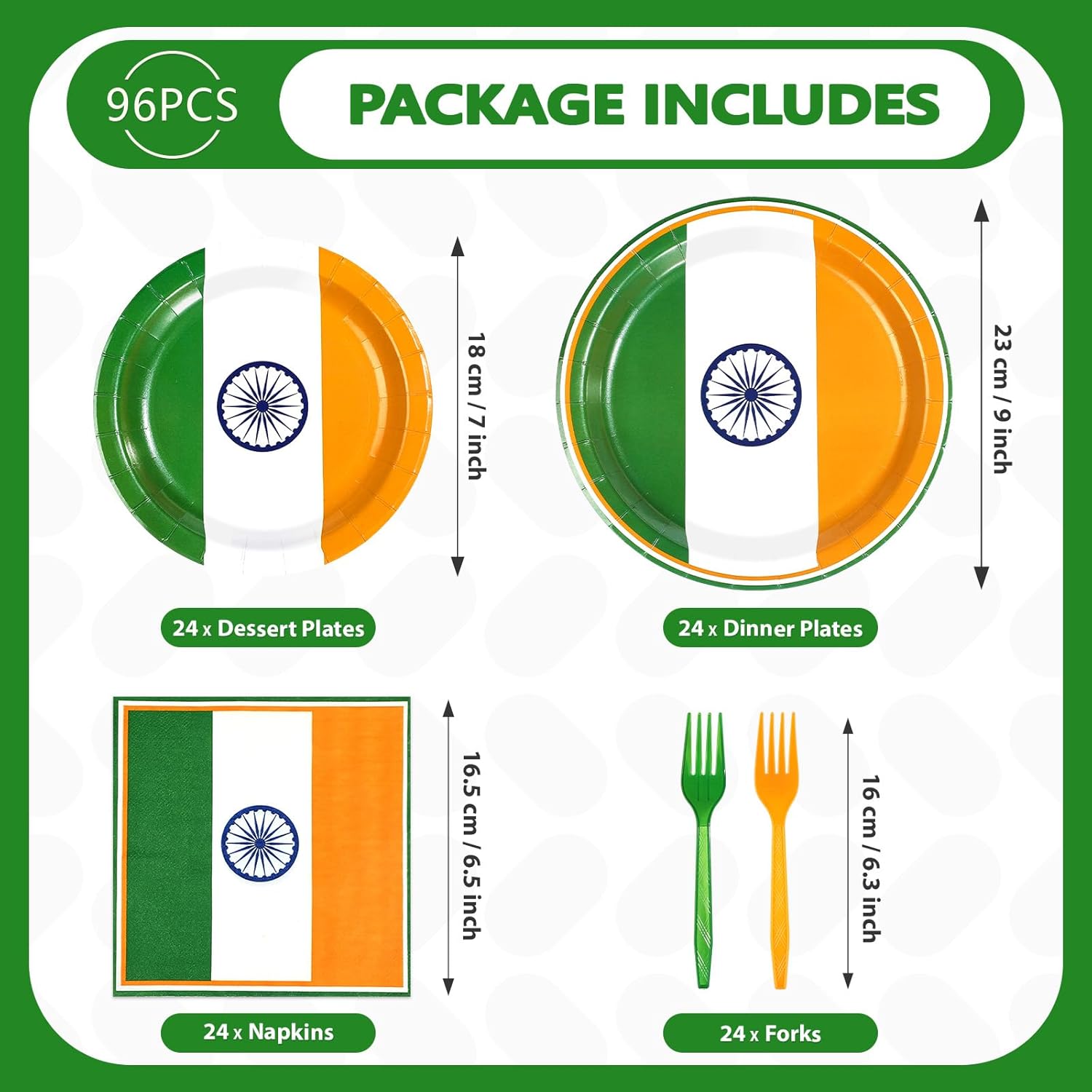96 Pcs India Flag Party Decorations Disposable Indian Flag Paper Plates and Napkins India Independence Day Tableware Set for 15th August Country Decoration Patriotic Events Party Supplies, Serves 24