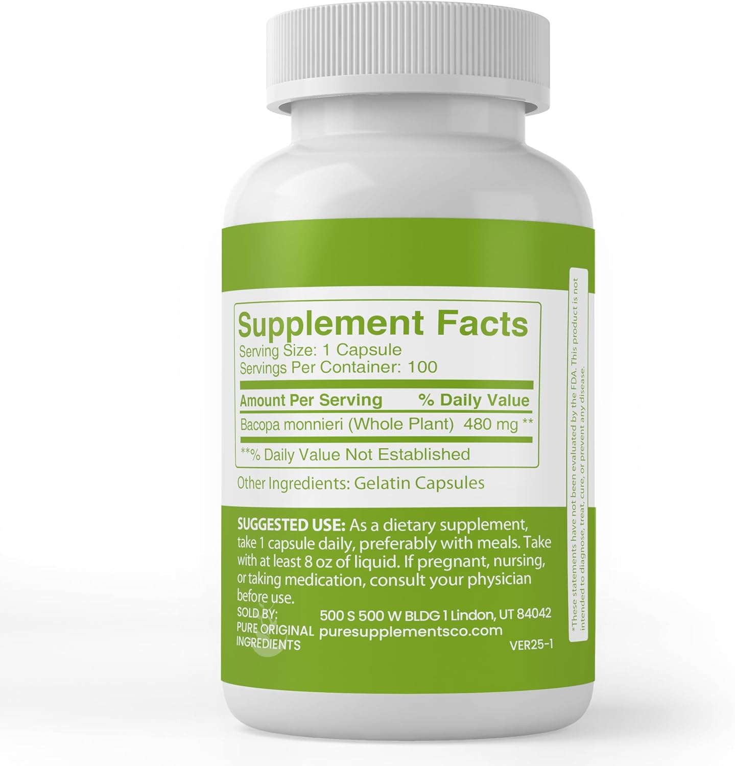 Pure Original Ingredients Bacopa Monnieri, (100 Capsules) Always Pure, No Additives Or Fillers, Lab Verified - Image 2