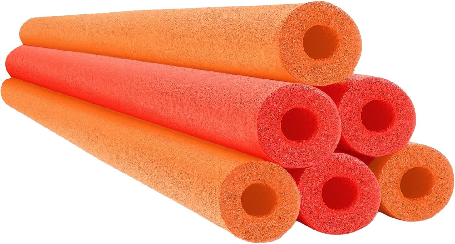 Chochkees Orange, Red Variety Pool Noodles Swimming Hollow Core Foam Tube, Floating Thick Noodles for Floating, Pool Accessories, 52"