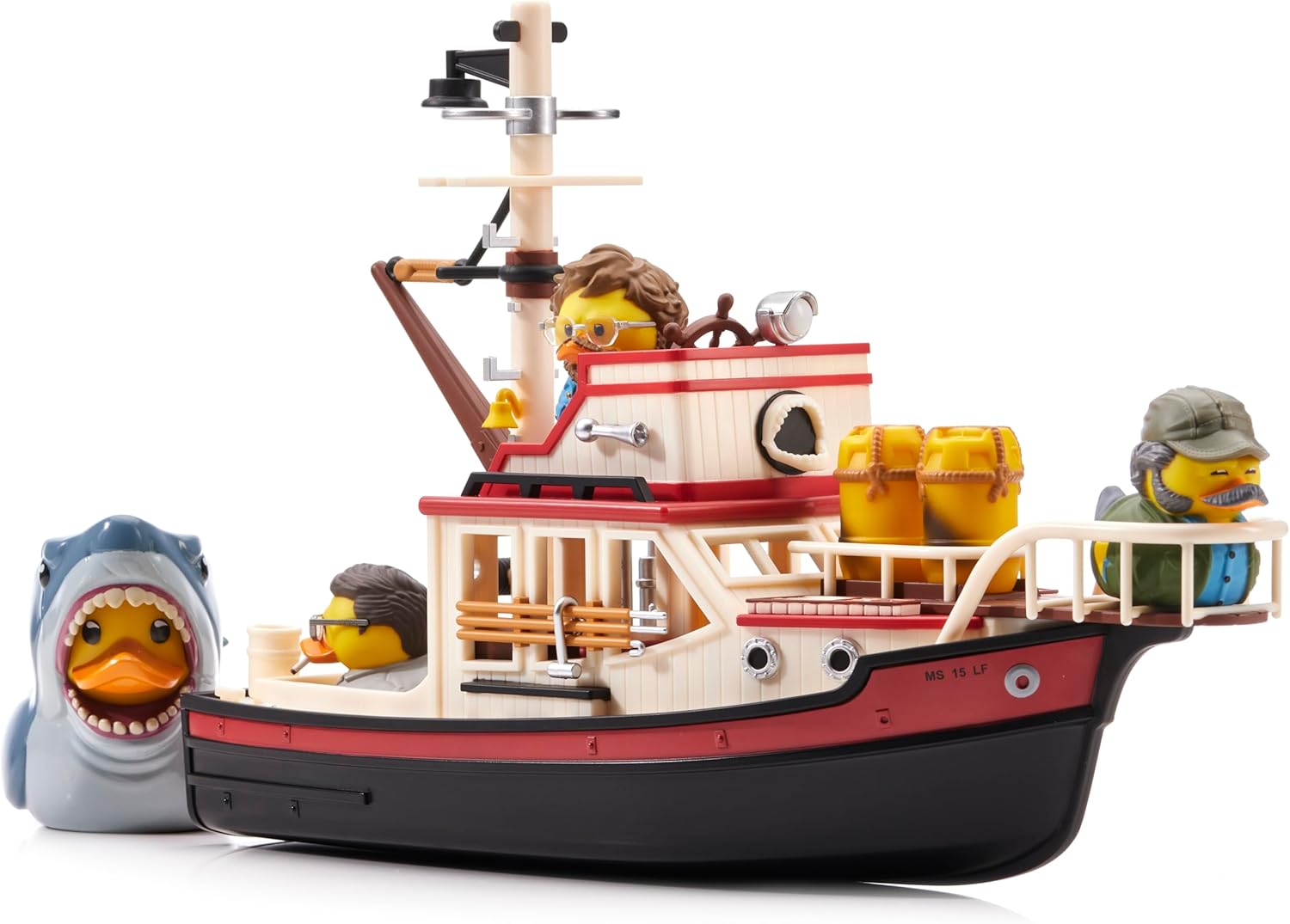 TUBBZ Jaws Floating Orca Boat Model Collectible Bundle Bath Playset – Includes Bruce The Shark and Mini Quint, Hooper, and Brody Duck Figures