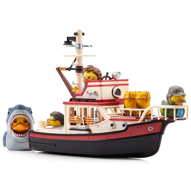 TUBBZ Tiburón Set de Juego de Baño Coleccionable con Barco Orca Flotante – Incluye a Bruce el Tiburón y Mini Figuras de Pato de Quint, Hooper y Brody