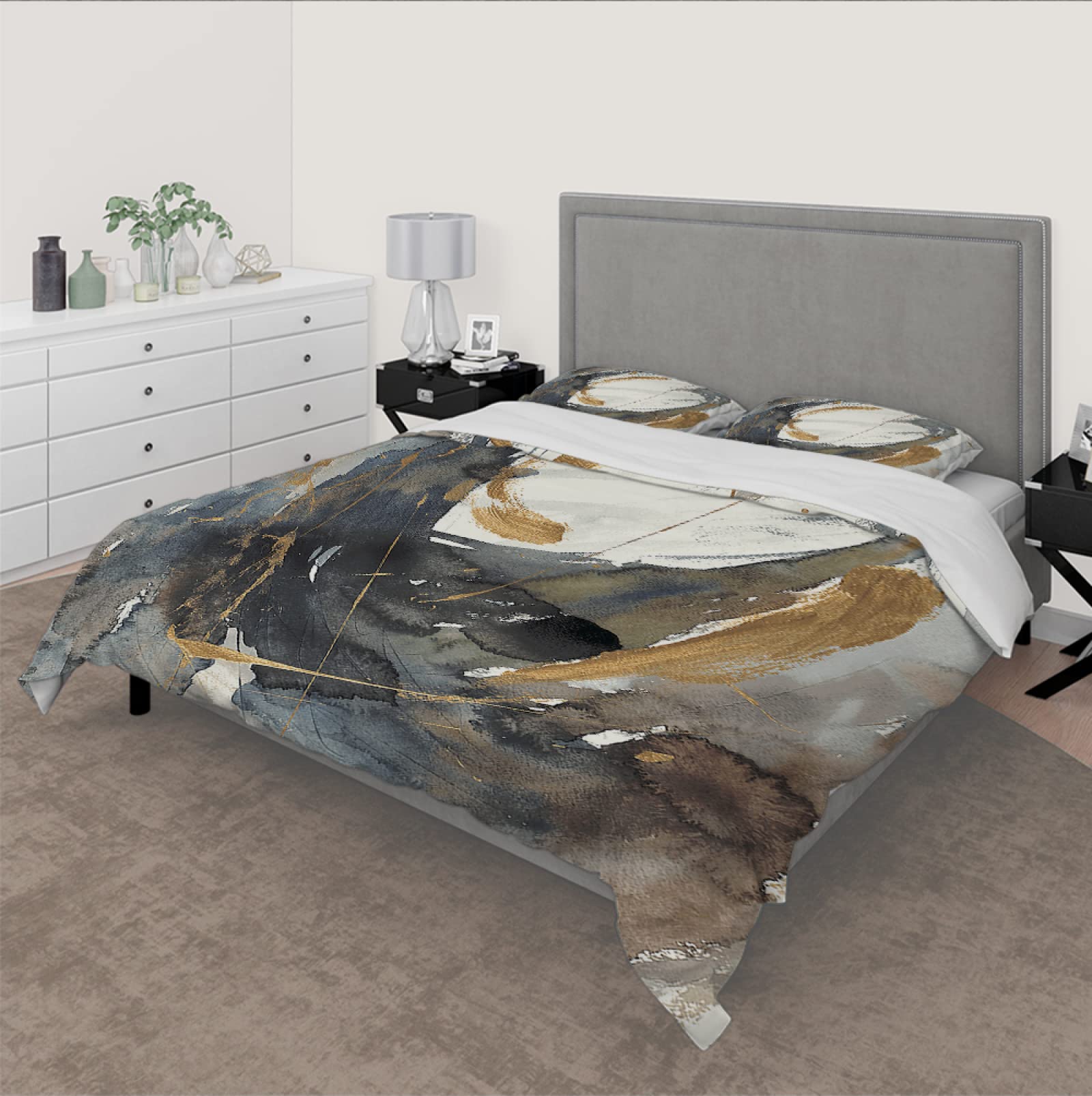 Modern Style 3-częściowy zestaw pościeli z abstrakcyjnym atramentem, tańczący, ultra miękka, szczotkowana pościel z mikrofibry, zestaw pościeli do sypialni z 2 poduszkami Shams 240 x 220 cm