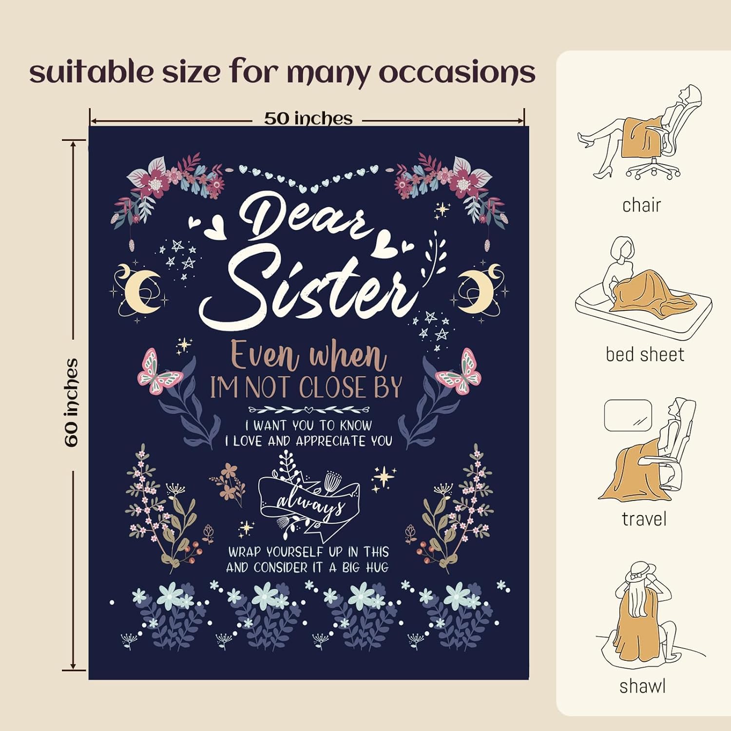 BeneCharm Sister Gifts Blanket - Sisters' Gift for Mother's Day, Valentine's Day, Birthday - 60'' x 50'' - Image 2