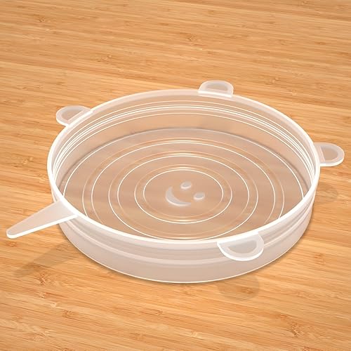 Miniatura 2 de Tapas elásticas de silicona, paquete de 4 tapas de silicona, cubiertas reutilizables para tazas, cuencos y platos, flexibles, redondas, color blanco