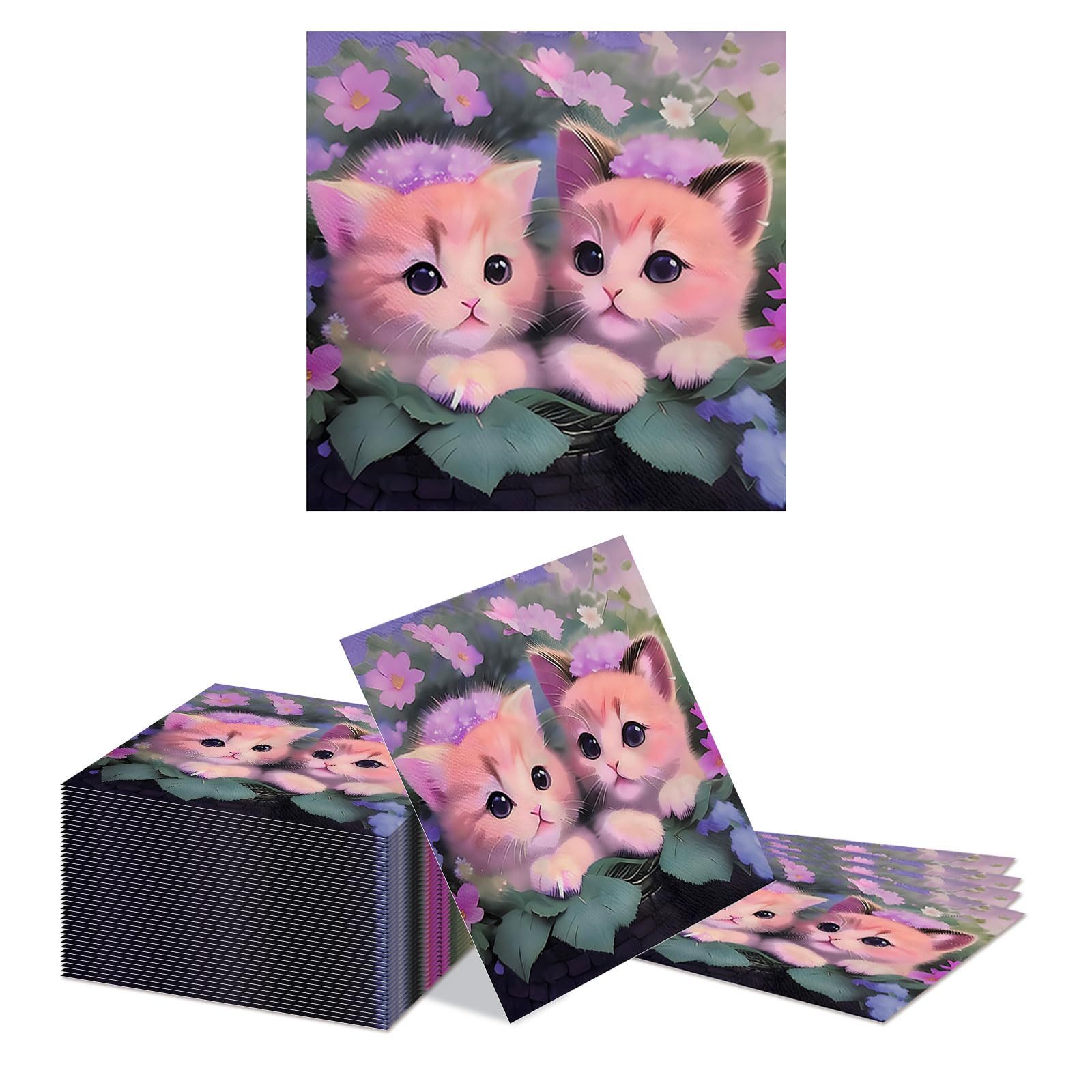 Kotkiddy 40 Pcs Disposable Cat Napkins 2-Ply 16.5cm X 16.5cm Folded Cute Kitten Decor Paper Napkins for Cat Themed Party Children's Birthday Animal Party Coffee Table