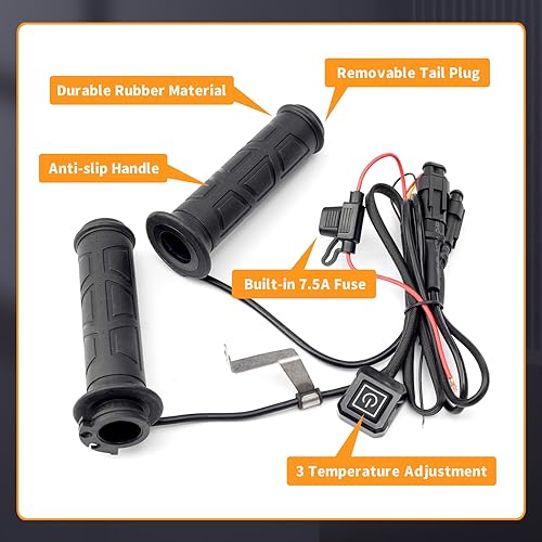 Miniatura 5 de Agarres calefactables para manubrio de motocicleta de 78 pulgadas, ajuste universal de 12 V, 3 ajustes de temperatura, empuñaduras de mano de