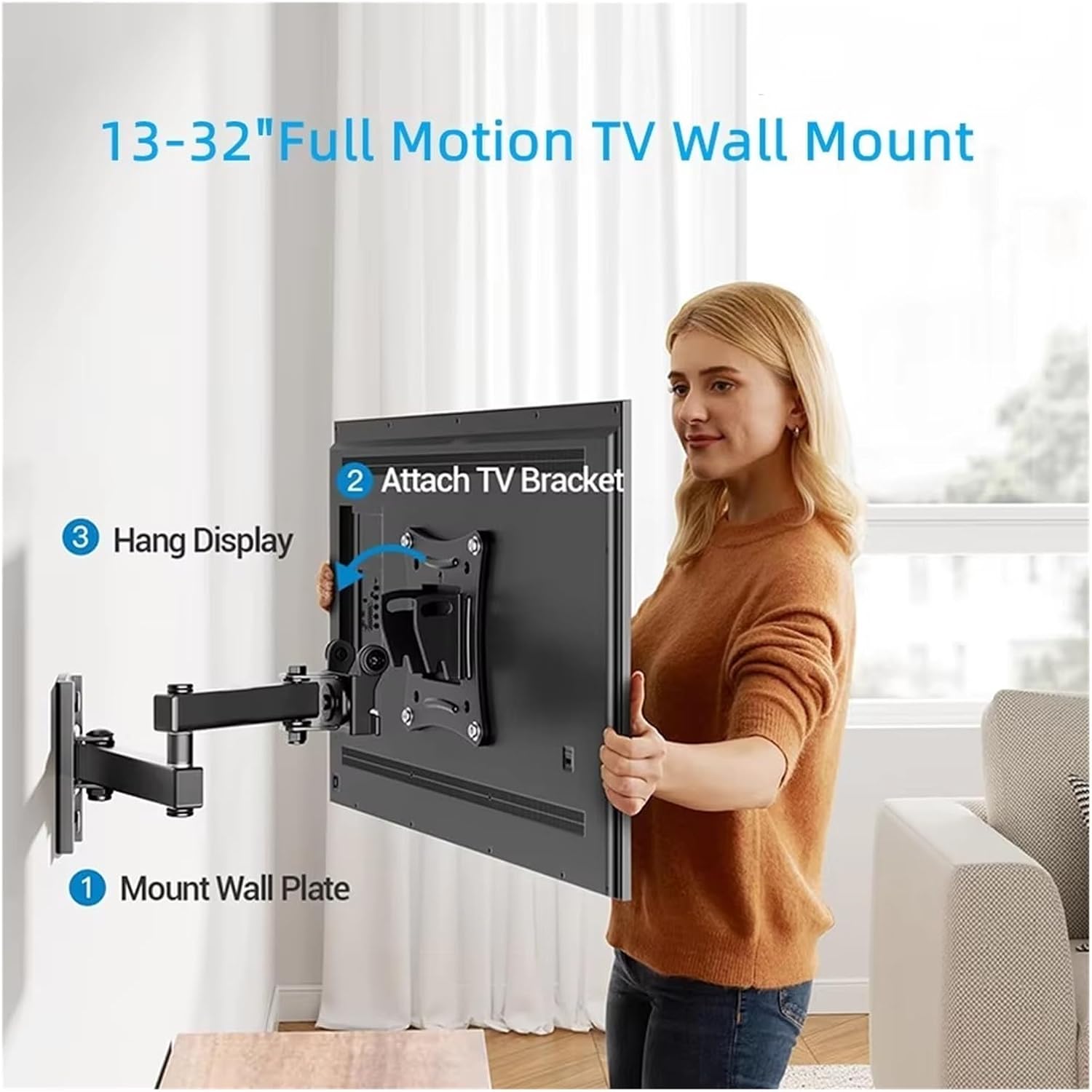 Full Motion TV Wall Mount Bracket - Articulating Swivel Tilt for 10-32" Flat/Curved TVs - Adjustable Extension & Rotation - Heavy-Duty Green Design,Green