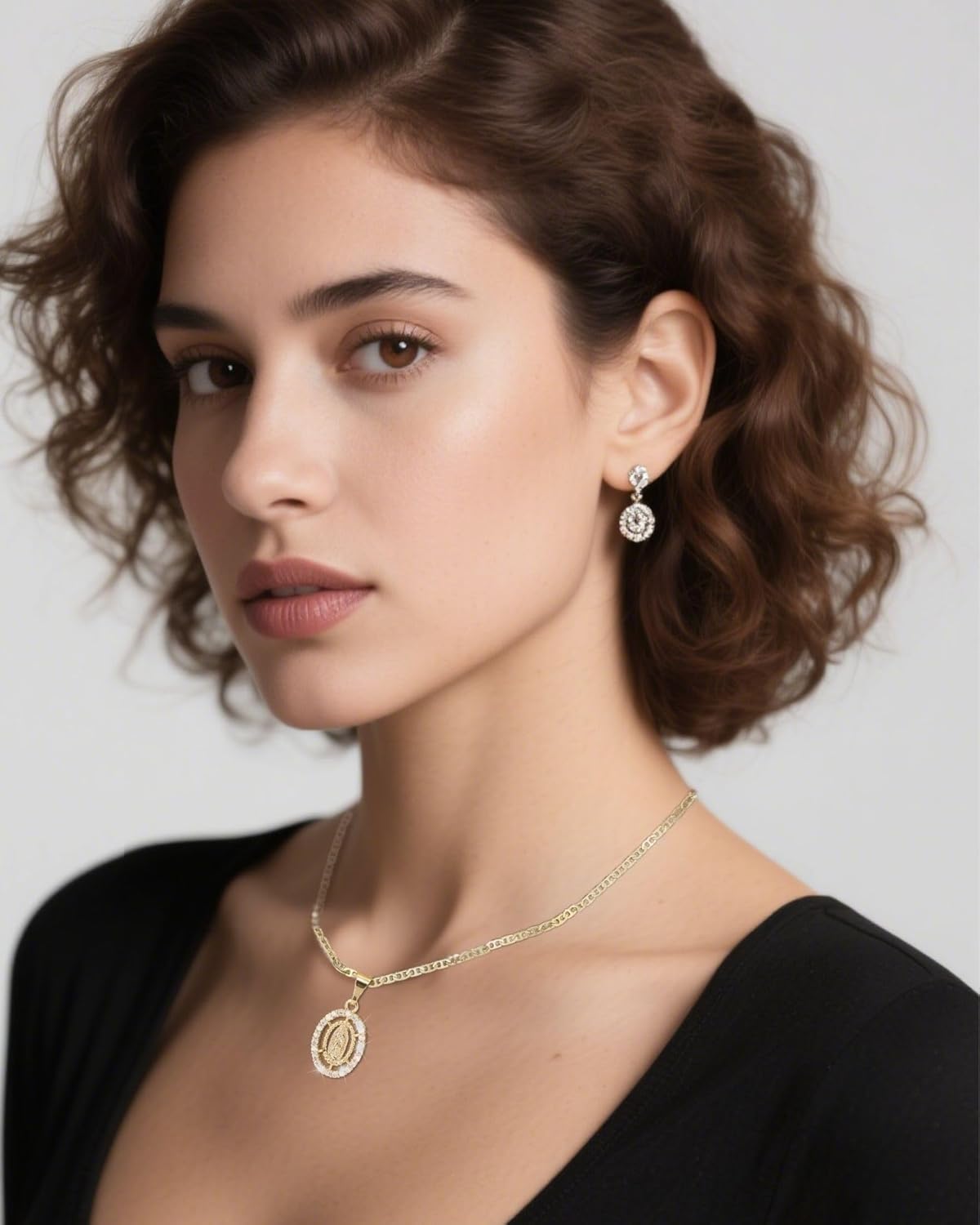 J&H DiaJuvelo Catholic Virgin Mary Necklace for Women 14K Gold Plated Virgen de Guadalupe Necklace Mother Mary Cubic Zirconia Virgin Mary Pendant Catholic Jewelry for Women Charm Gifts - Image 2