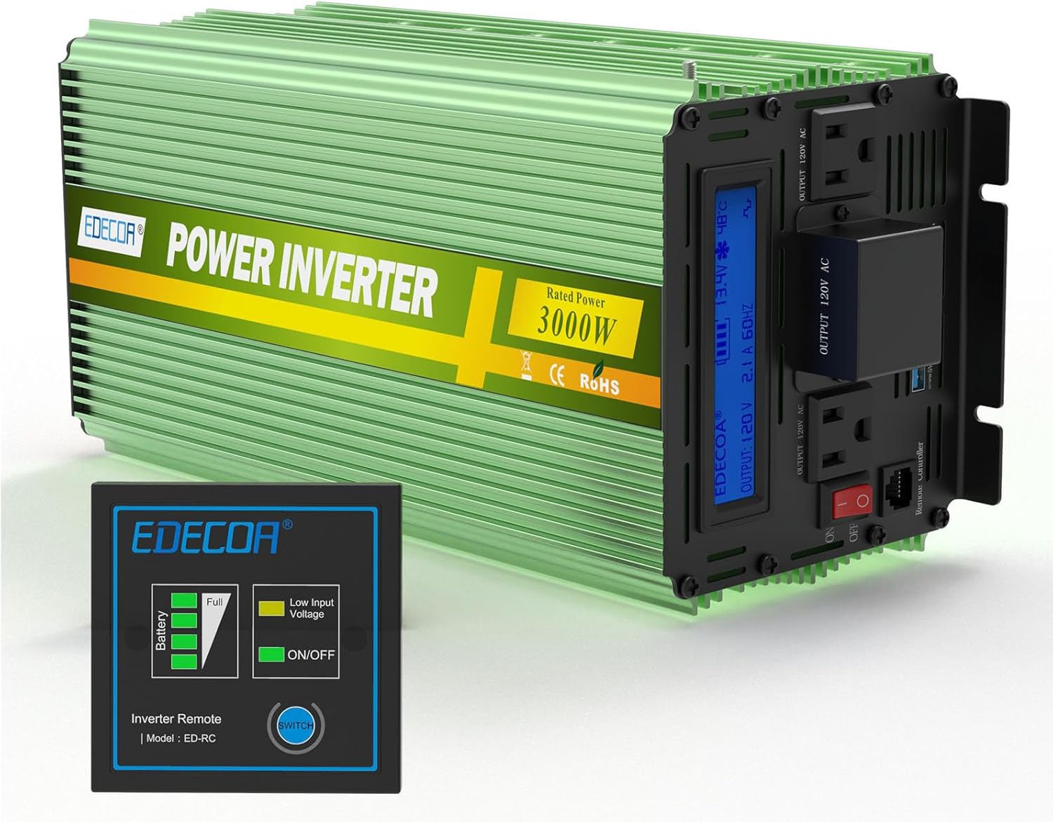 EDECOA 3000 Watt Power Inverter DC 12V to AC 110V 120V for Car Truck RV with LCD Display and Remote Controller