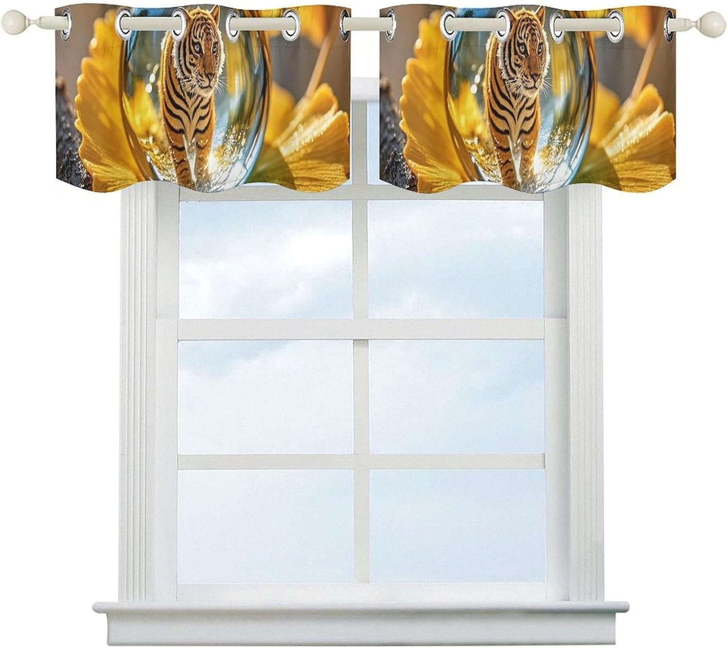 Crystal Tiger Valance for Windows, 2 Pack Kitchen Curtains Modern Home Decor, Soft Blackout Window Curtains for Living Room & Bedroom, 18 X 52 Inch