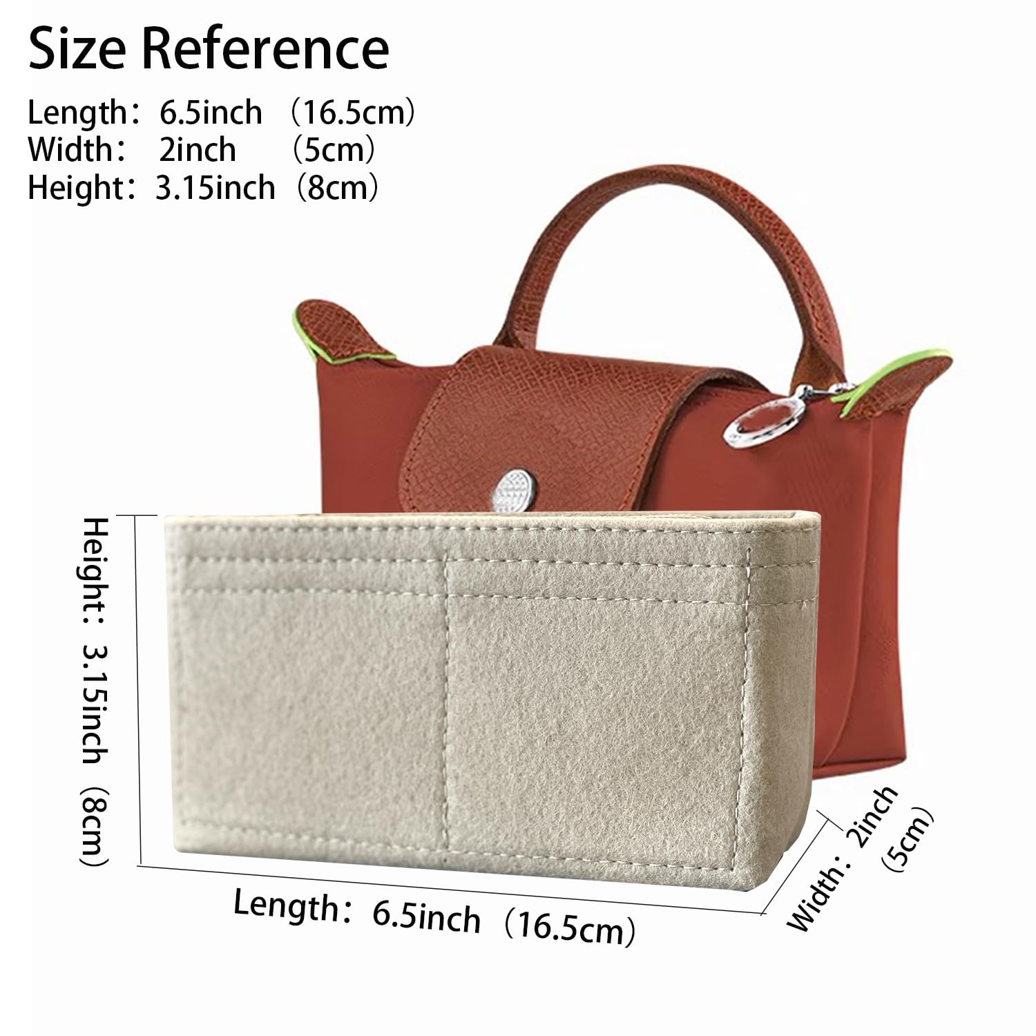 Organizador de bolsas para bolsos pequeños de campeón largo, almacenamiento y organización, forro interior de fieltro, tamaño mini (beige)