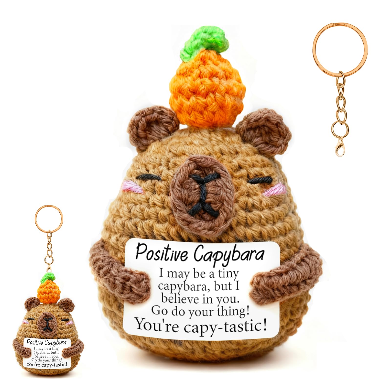 Positive Small Capybara Gifts for Women Handmade Emotional Support Crochet Cute Capybara Stuff with Keychain Christmas Stocking Fillers,Thank You,Birthday Gifts for Women,Best Friend,Girls Room Decor — image 1