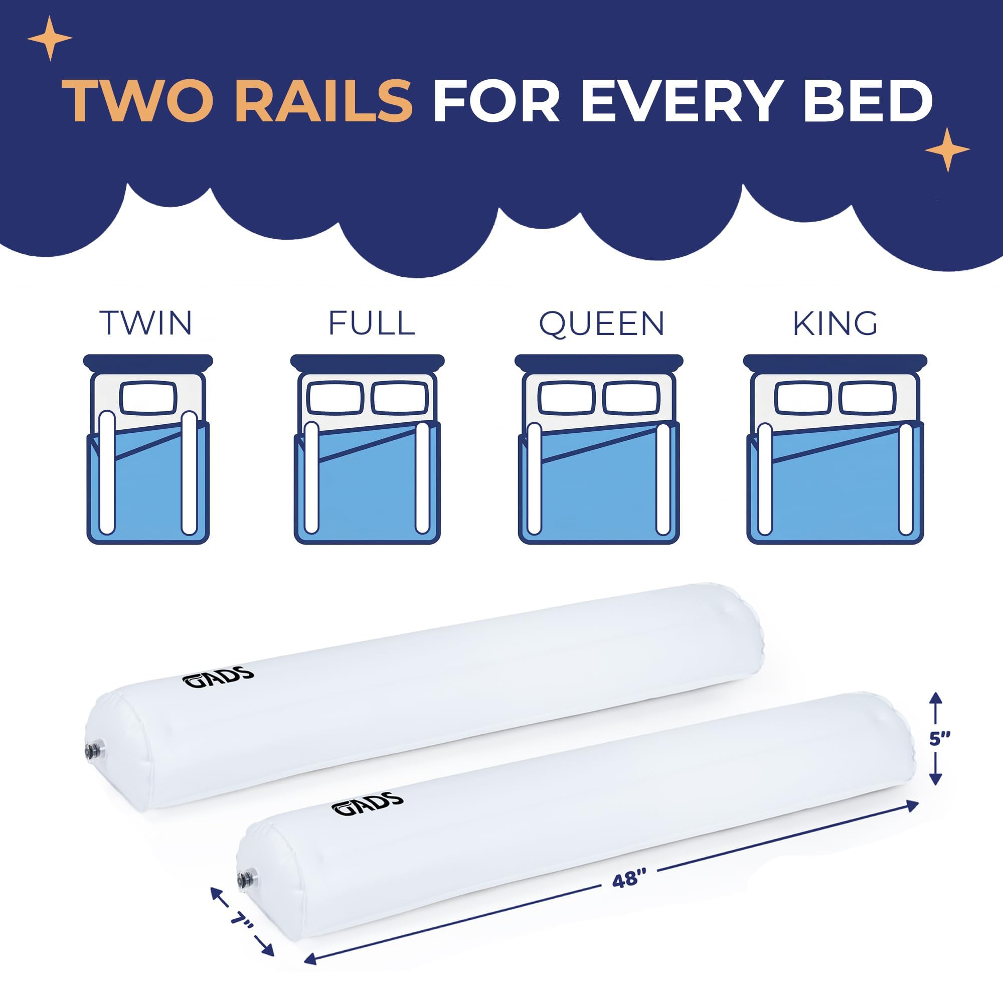 2-Unit de Barreras de Cama Inflables para Niños Pequeños - Barreras de Viaje Seguras - Protector de Cama para Niños - Barreras Inflables para Camas Individuales, Matrimoniales, Queen y King Size