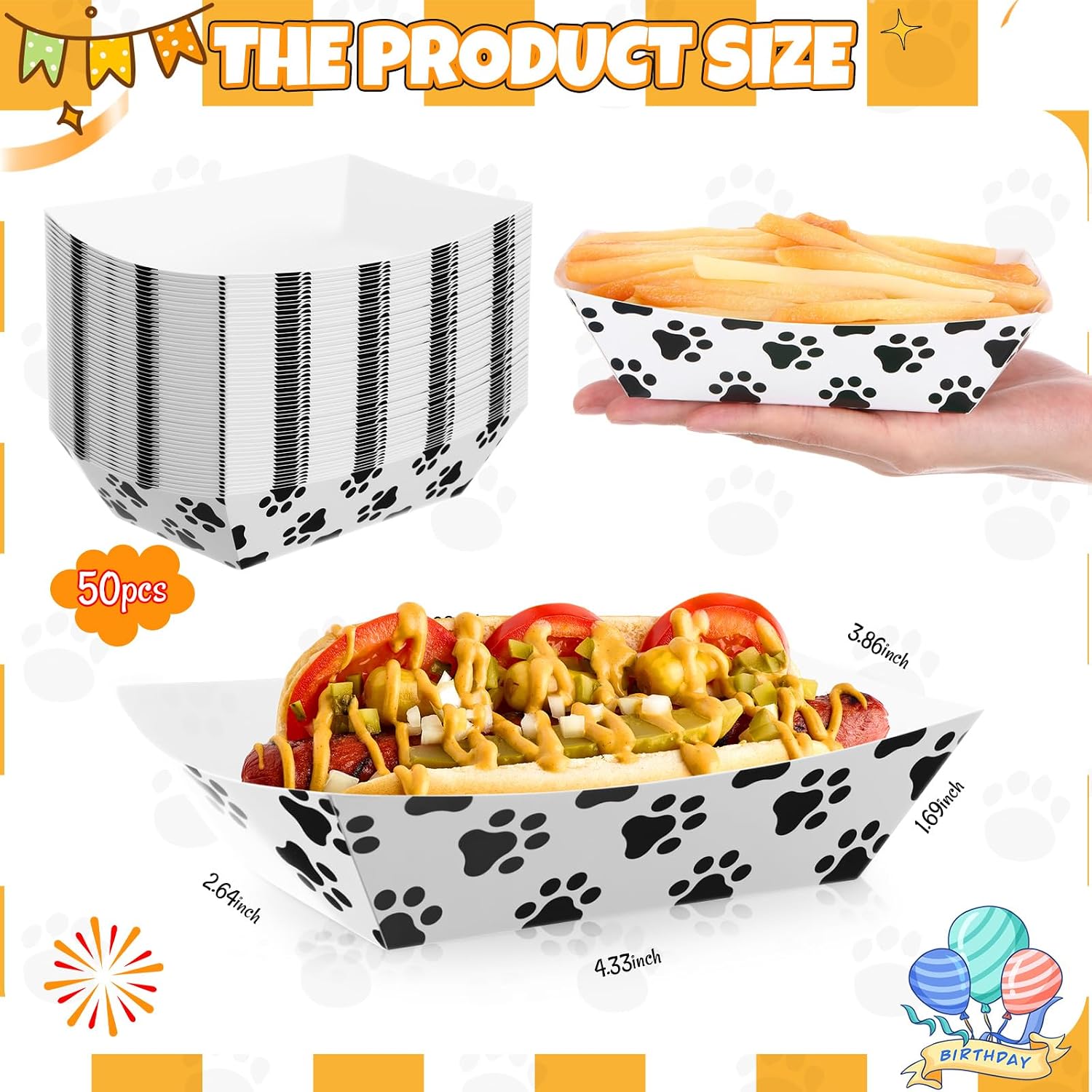 Baderke 50 Pcs 2lb Dog Paw Paper Food Trays Disposable Serving Trays