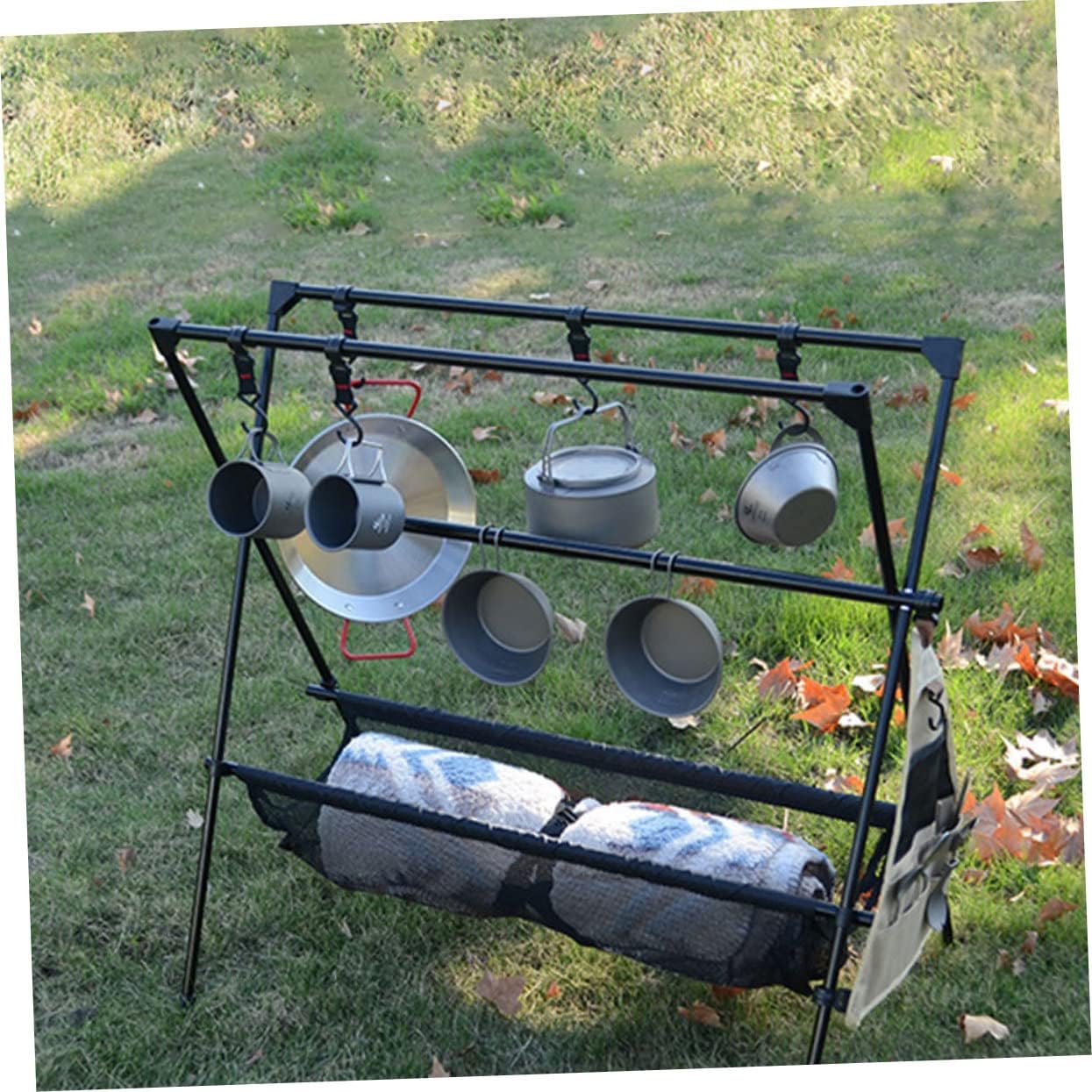 PRETYZOOM Camping Grill Stand Mesh Picnic Rack Foldable Camping Rack Storage for Outdoor