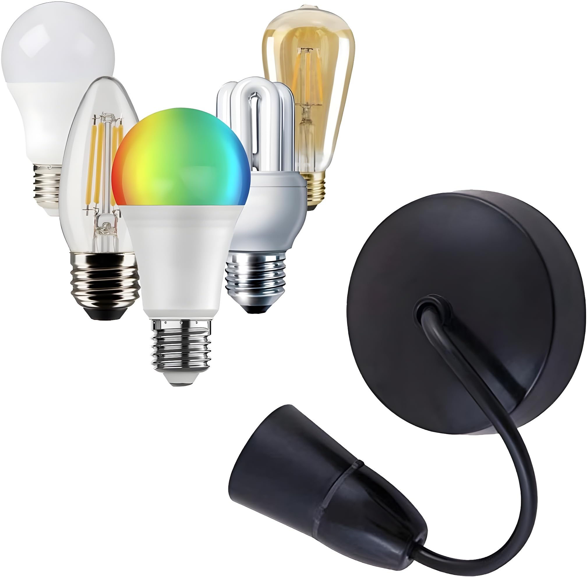 LORD C Ceiling Pendant E27 Heavy Duty Light Bulb Holder Light Fitting Set 6”(150mm) Lamp Hanging Light for Living Dining Room Bedroom Kitchen Supplies Home Accessories 1PC [Energy Class A+] (Black)