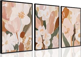 YUFEIART 3 Piece Abstract Floral Canvas Wall Art Boho Flower Wall Art Botanical Pictures Wall Decor Neutral Art Poster Art Prints for Bedroom Living Room Home Office 16"x24"