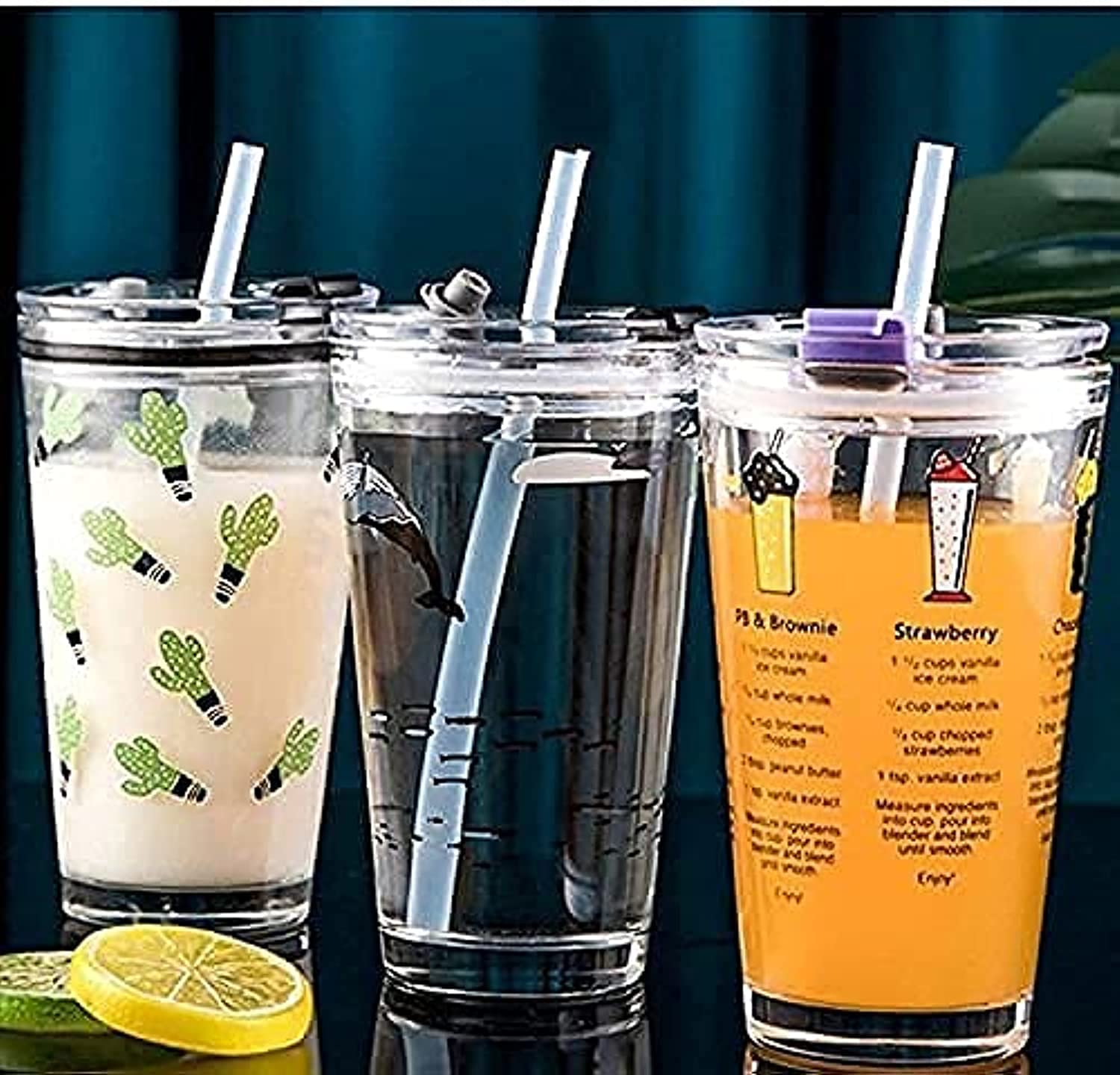 KiKiluxxa Water Juice Drinking Glass Sipper Tumbler Mug Cup For Kids Fruit Juice Milk Sipper Tumbler Mug 350Ml Drinking Glass Tumbler Measuring Mug/Cup With Straw And Lid - Random Degien, Multicolor (B099PX9RLQ) Amazon Price History, Amazon Price Tracker