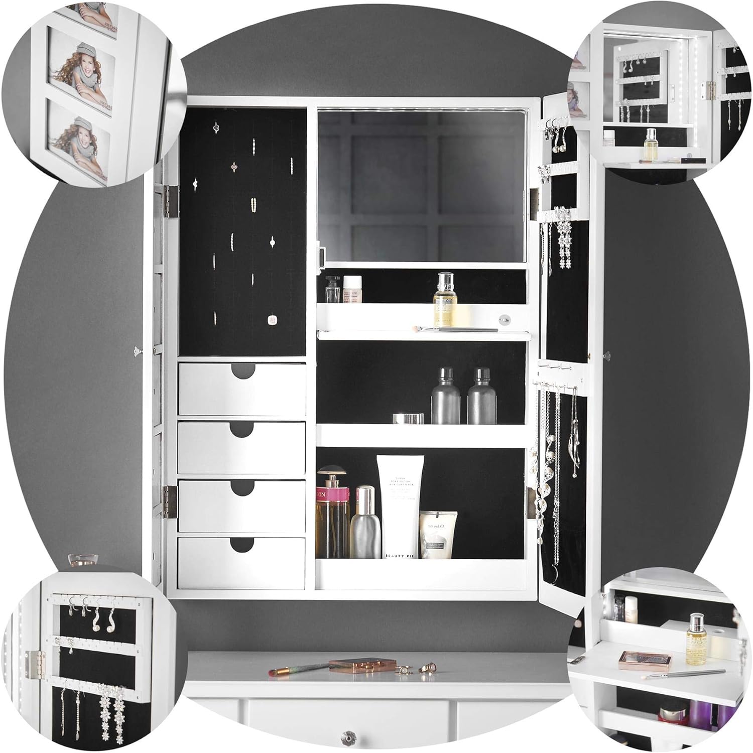 armamentario di gioielli con legni a specchio