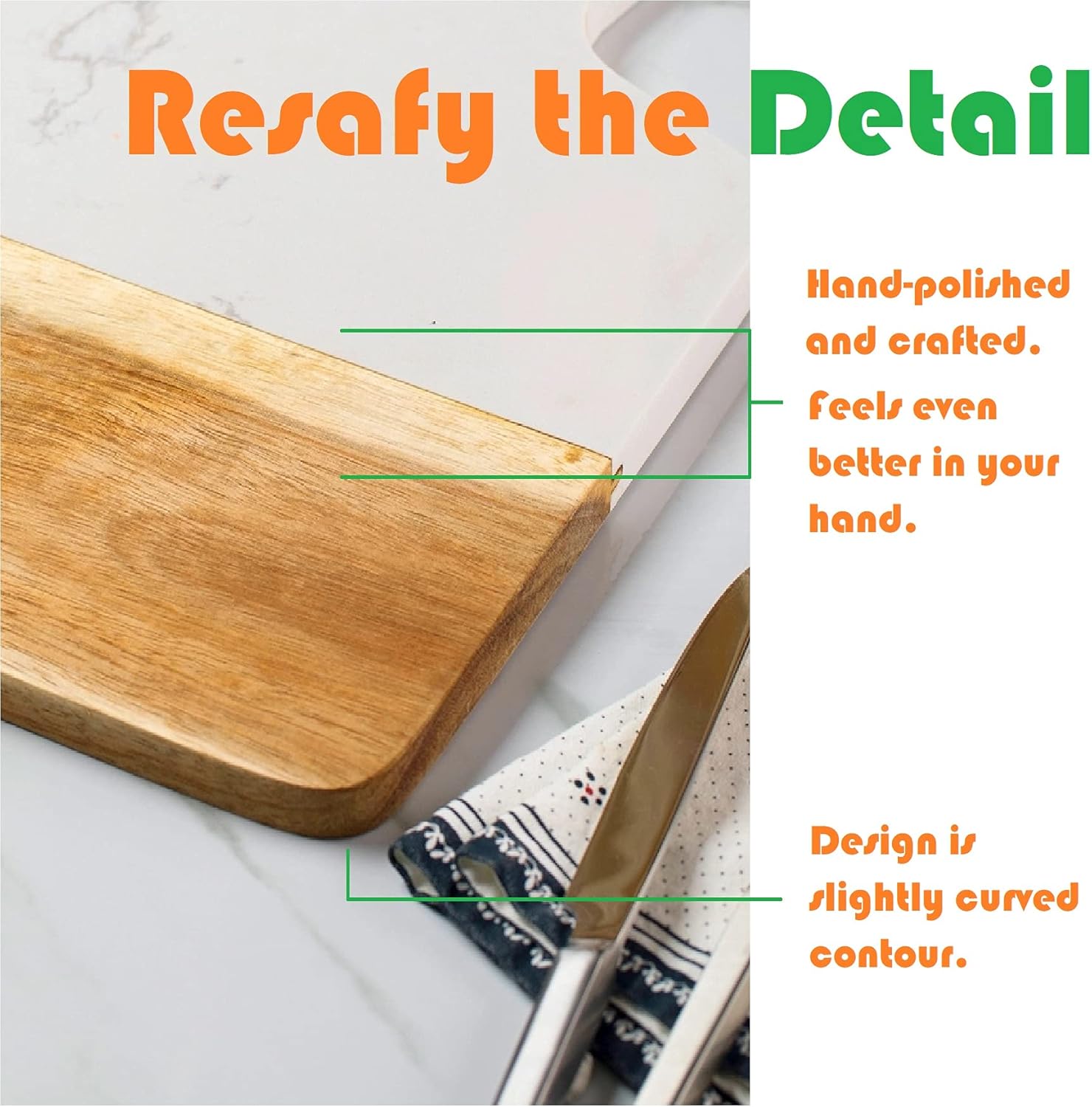 Resafy Acacia Wood Cutting Board,Butcher Block Chopping Board Charcuterie Cheese Carving Serving,Suitable for Kitchen,Restaurants,Dining Room and Baking（White）
