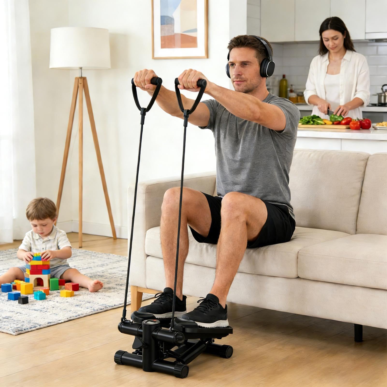 Stepper de ejercicio en casa - Portátil silencioso ajustable con pantalla LCD - Equipo de fitness para Steps | para trabajo, gimnasio, deportes, oficina, apartamento, viajes y entrenamiento