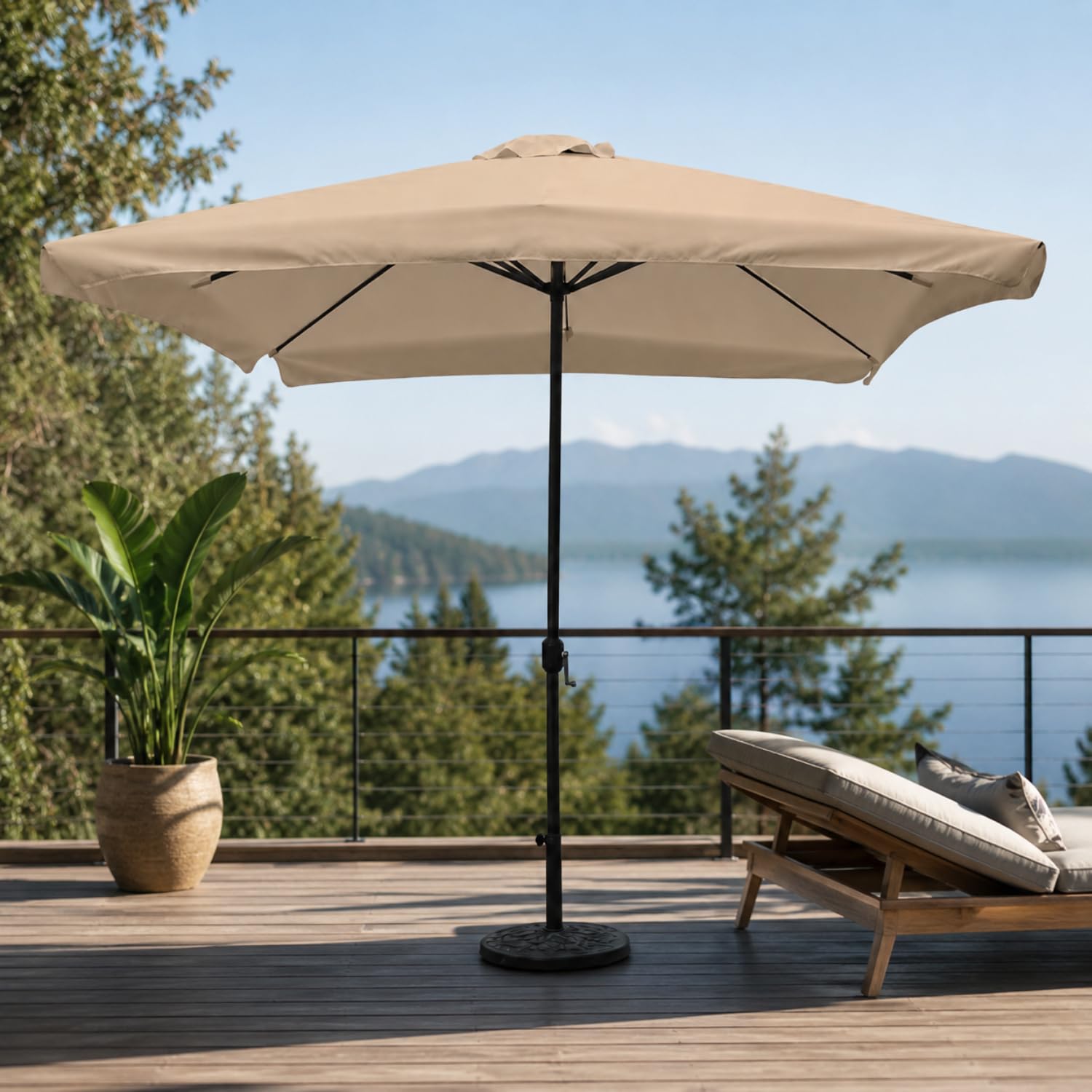 Ombrellone Quadrato Da Giardino Con Tela Resistente In Poliestere Cotone Apertura A Manovella Supporto In Acciaio Per Terrazzo Patio Bordo Piscina Zona Relax 3x3 Metri Tortora