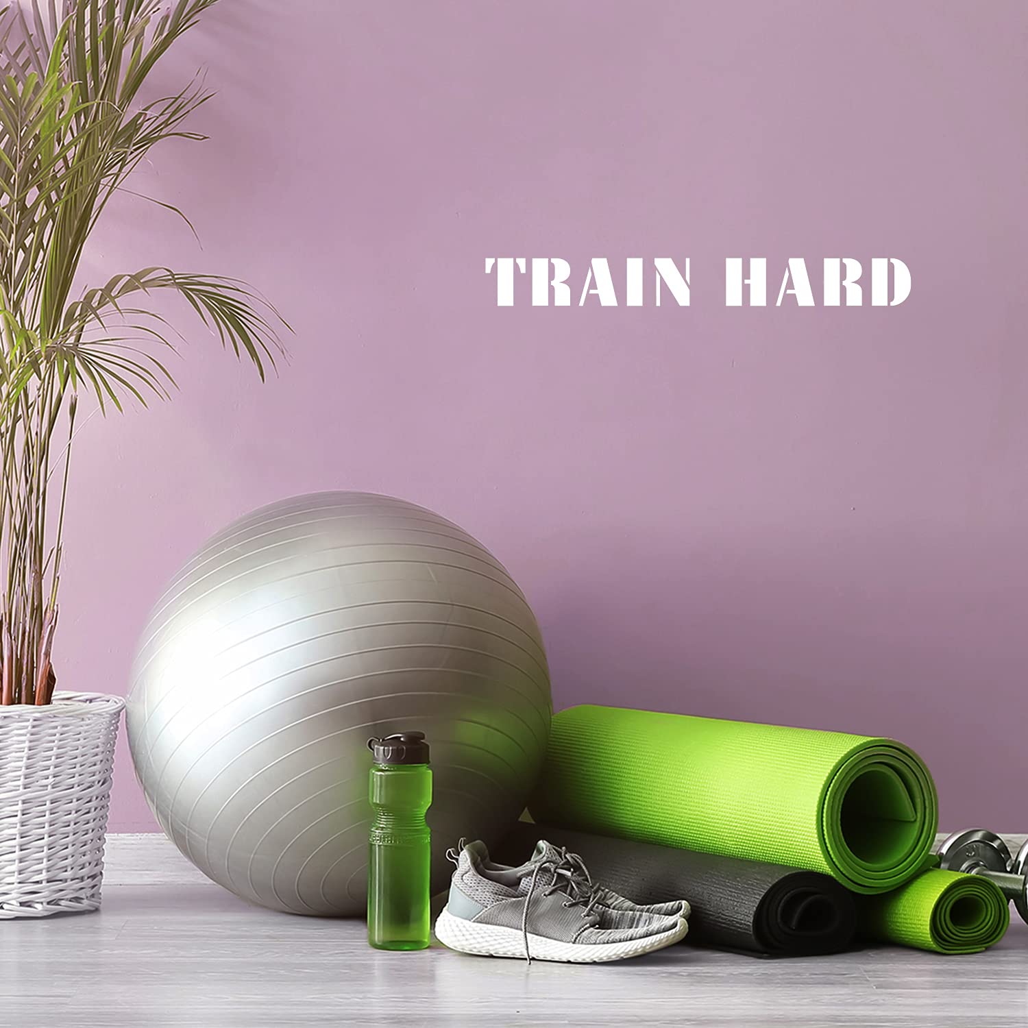 Vinyl Wall Art Decal - Train Hard - 2.8" x 25" - Modern Motivational Quote Sticker for Bedroom Yoga Classroom Hustle Exercise Workout Room Work Office Fitness Home Gym Decor (White)