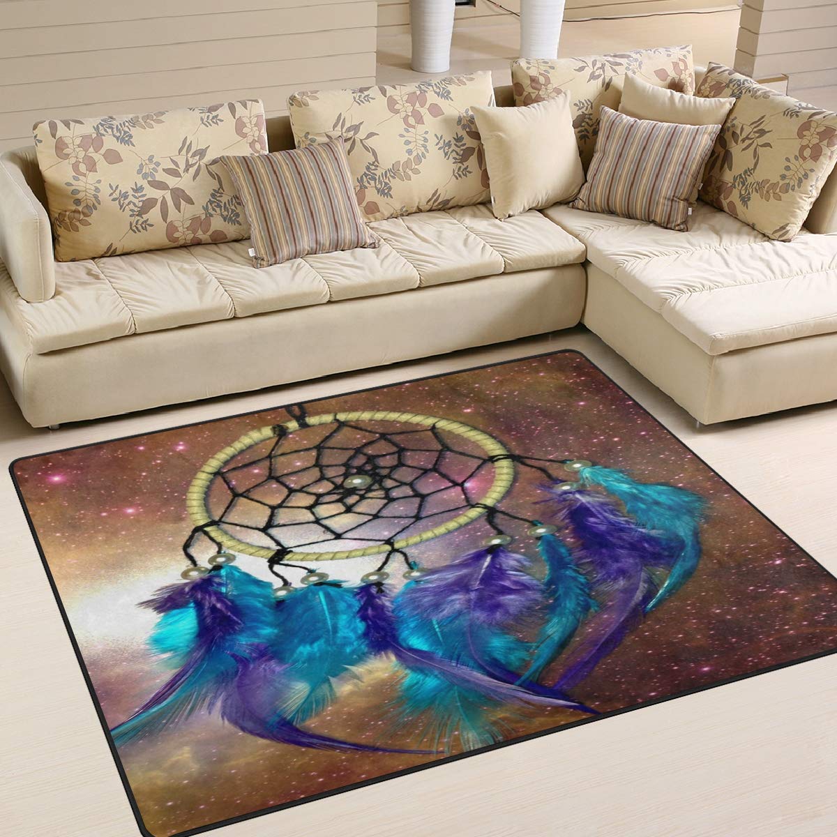 Mnsruu Dreamcatcher Galaxy Nebula Aztèque Tribal Ethnique Tapis pour Salon Chambre, Tissu, Multicolore, 203cm x 147.3cm(7 x 5 Feet)