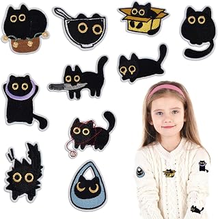 Parche Bordado Termoadhesivo, 10 Piezas Gato Arches de Negro para Planchar y Coser, Bordado Rodilleras Pantalones, para DIY Ropa Mochila Vaqueros