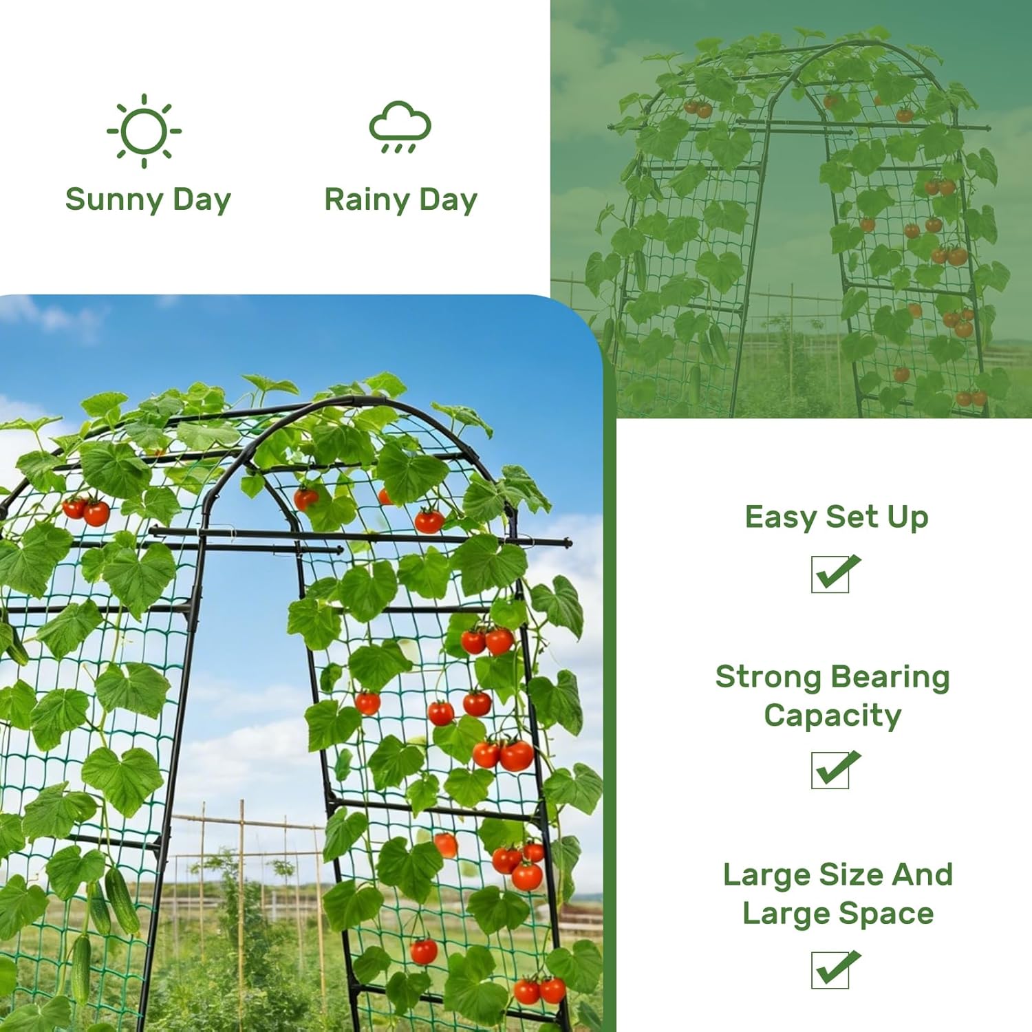 DOEWORKS 86 Inch Tall Garden Arch Trellis for Climbing Plants Outdoor,Tall Metal Garden Tunnel Trellises Archway for Climbing Vine、Vegetable、Fruit、Flower、Squash Arbors，Garden Arches Support Structure