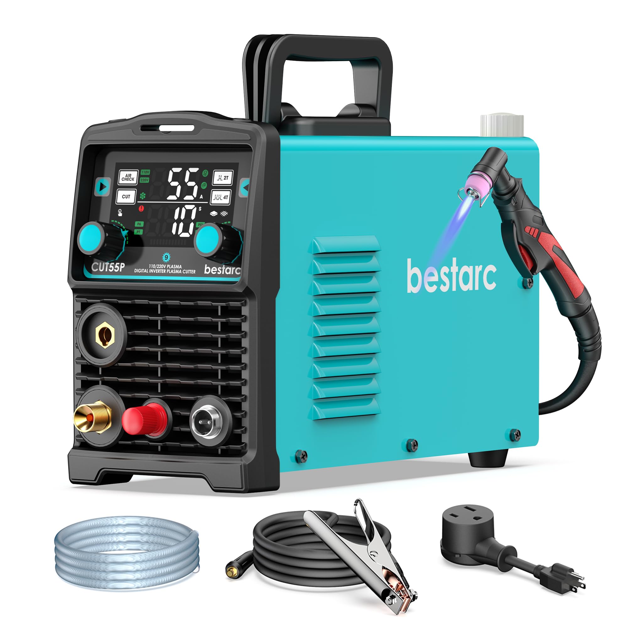 bestarc Plasma Cutter, [Pilot Arc][Large LED Display] 55A bestarc Plasma Cutter Machine 110/220V Dual Voltage, 5/8 Inch Clean Cut 3/4 Inch Max Cut, Post Flow Mesh Cut, 2T/4T for Beginners DIY