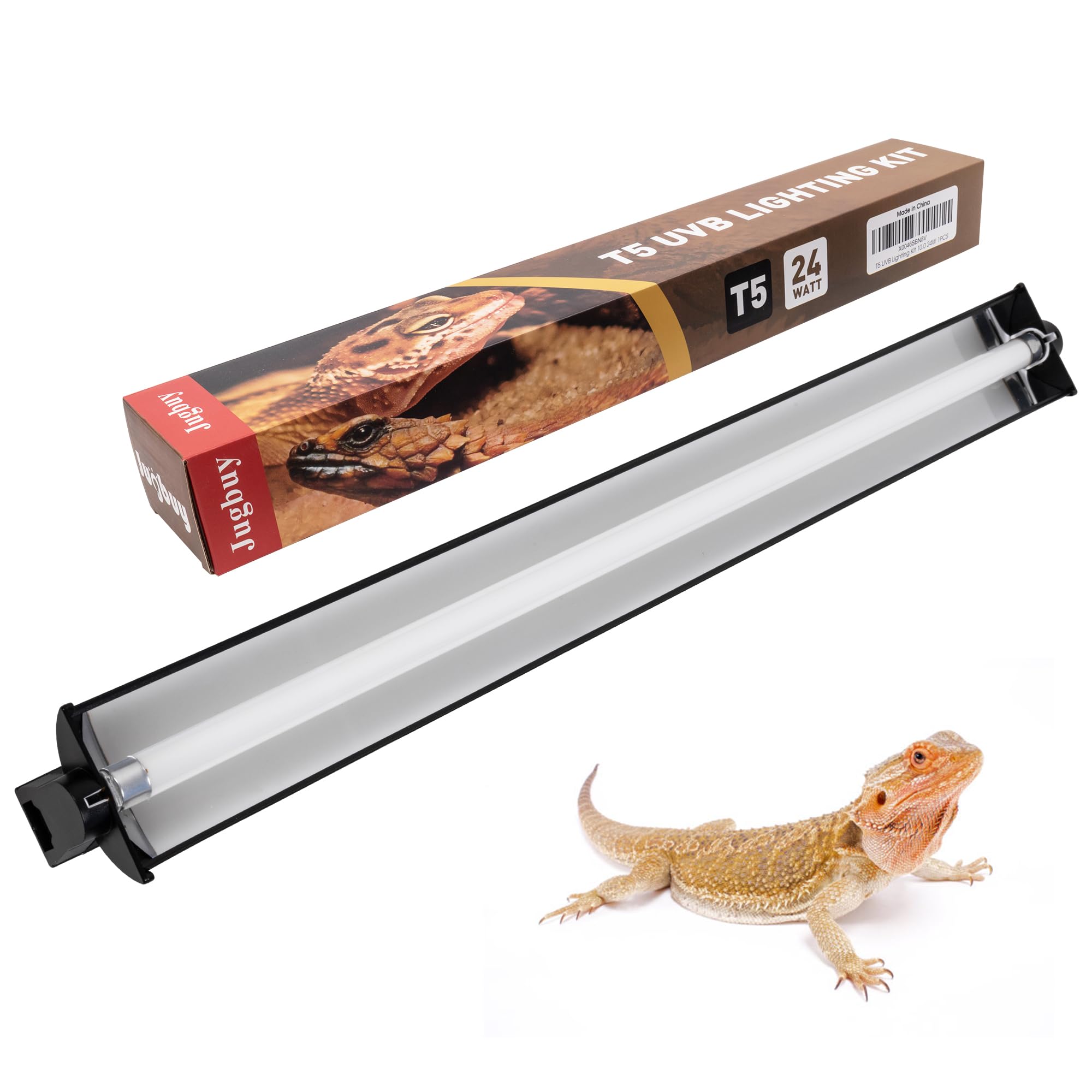 UVB Reptile Light Kit, 24W T5 Lamp Fixture and 10.0 UVB Tube Combo, Linear Lighting Bar for Desert Dwelling Reptiles, Bearded Dragon, Chameleon, Gecko, Lizards, Tortoises, Turtles, Snake