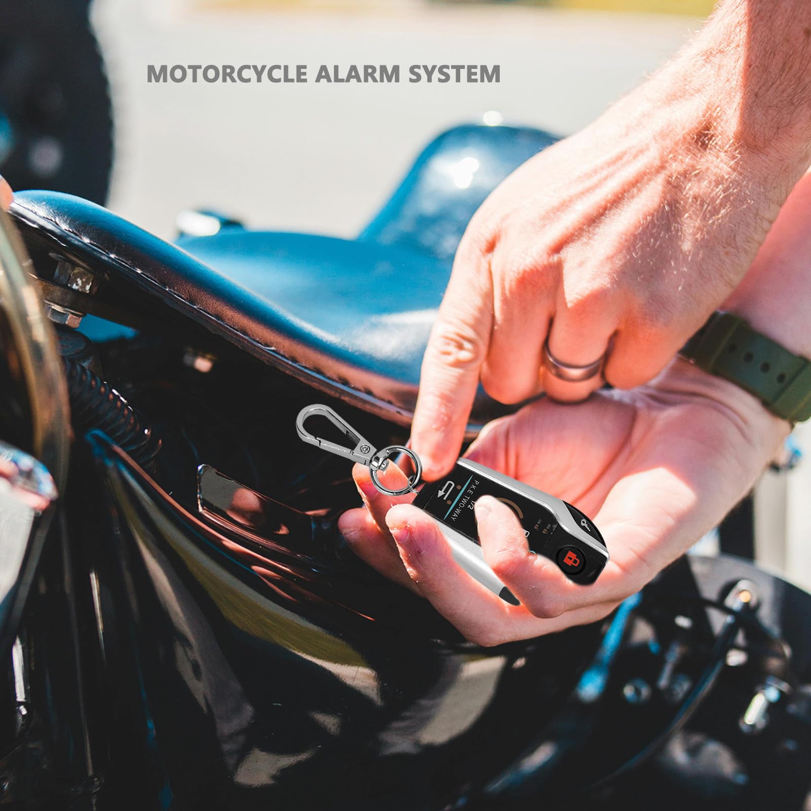 SHINEOFI Allarme Moto Dispositivo di Blocco Automatico e Sblocco, Telecomando Incluso, Plastico Resistente, Localizzazione Veicolo e Sicurezza Avanzata per Motociclette