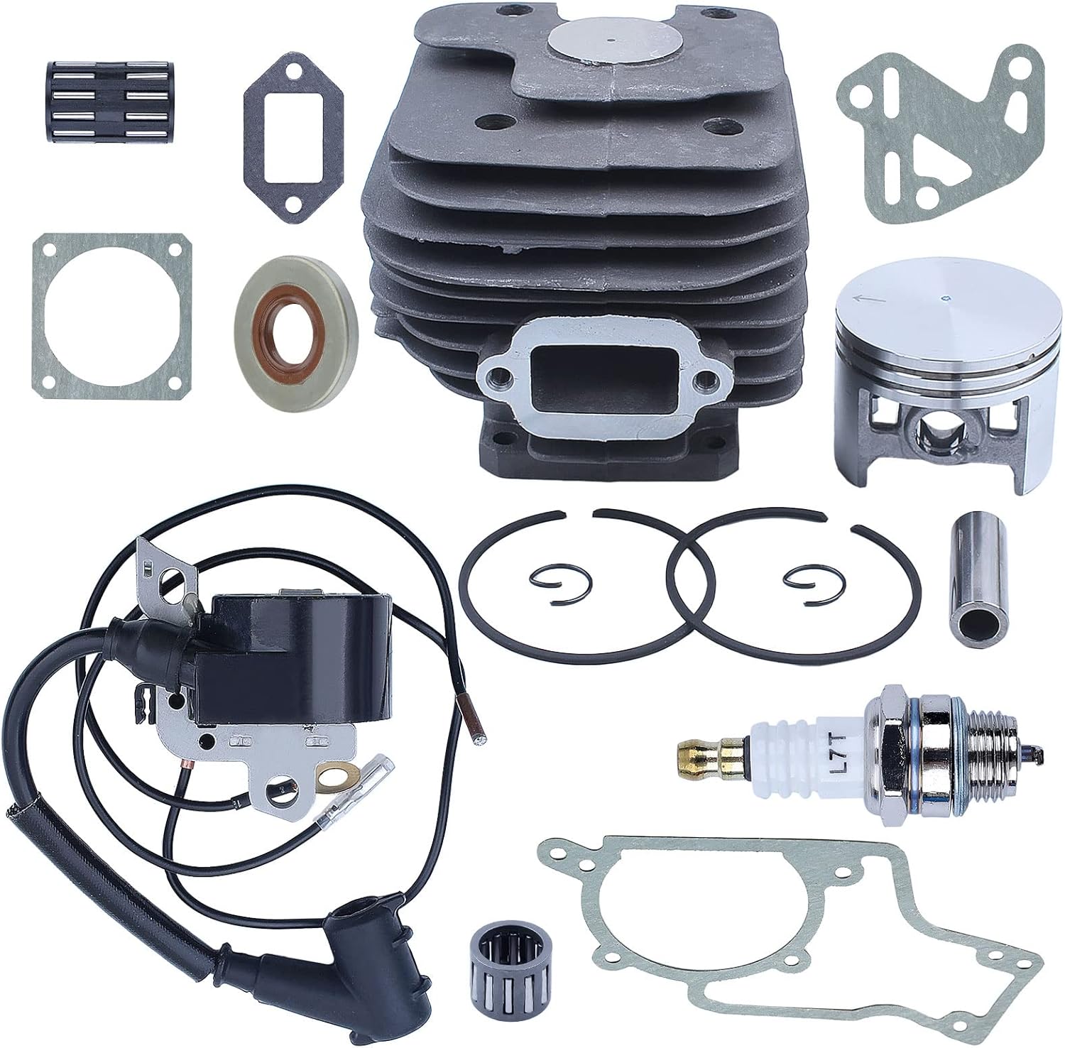 52mm Cylinder Piston Kt Ignition Coil For Stihl MS380 038 1119 020 1202 Chainsaw, 52mm Cylinder Piston Kit, Piston Needle Bearing, Ignition Coil, Spark Plug, Cylinder Gasket, Muffler Gasket