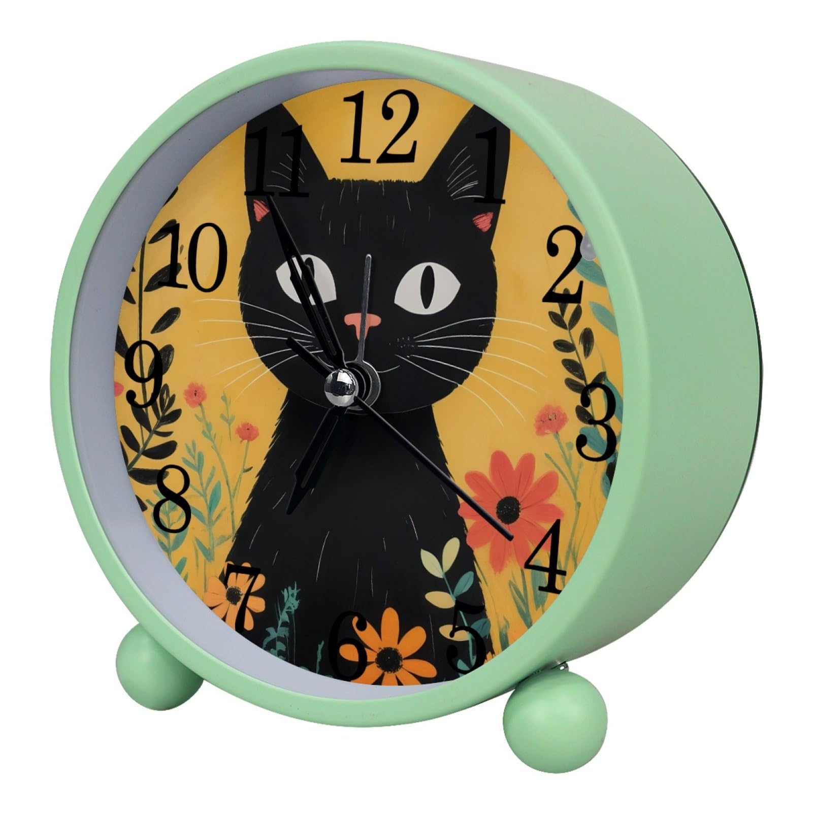 etoenbrc Cats and Flowers 10.9" Alarm Clock,Small Battery Operated Clocks, Slient Plastic Table Clock for Living Room Decor,Bedroom,Office