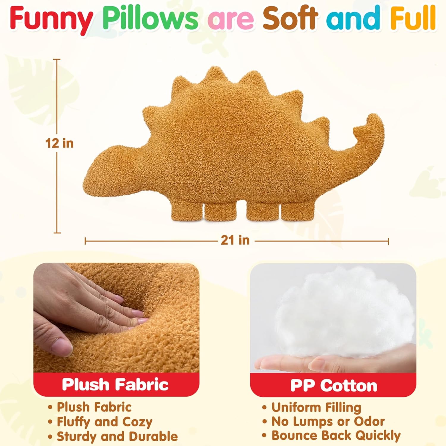 Aiideals Dino Nugget Pillow Plush Funny Birthday Gifts for Teen Boys Girls, Chicken Dino Nuggets Plush Pillow, Food Stuffed Animals Fun Dinosaur Gifts for Boyfriend Girlfriend (Large, Kentrosaurus)