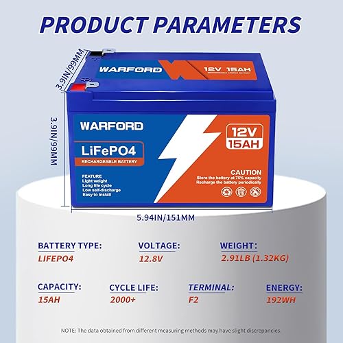 Miniatura 10 de Warford Batería de litio de 12 V y 7 Ah, batería de fosfato de hierro de litio de ciclo profundo de más de 2000, batería recargable LiFePO4 BMS