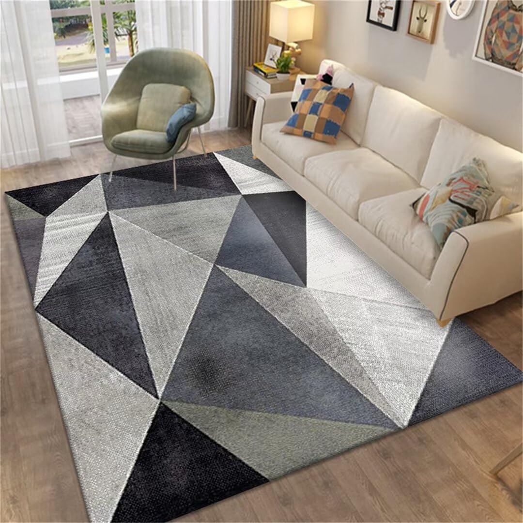 Tapis de salon gris 180x250cm géométrique moderne et antidérapant
