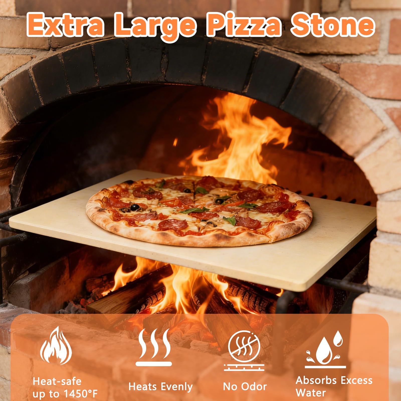 Extra großer Pizzastein, rechteckiger Pizzastein für Backofen, Grill, Grill, robuster Cordierit-Backstein für Pizza, Brot, 60 x 40 cm