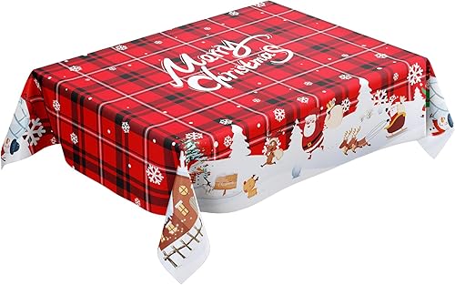Miniatura 9 de Mantel rectangular impermeable de Navidad de 60 x 84 pulgadas, decoración navideña impresa para Nochevieja, mantel oblongo, tela lavable para