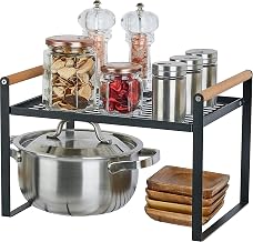 Kitchen Cabinet Shelf Yx space Carbon Steel Cupboard Organizers and Storage, Sturdy Stand Pantry Shelves - Add Storage Space to the Bathroom Countertop Organizer, Stackable Spice Rack (BLACK)