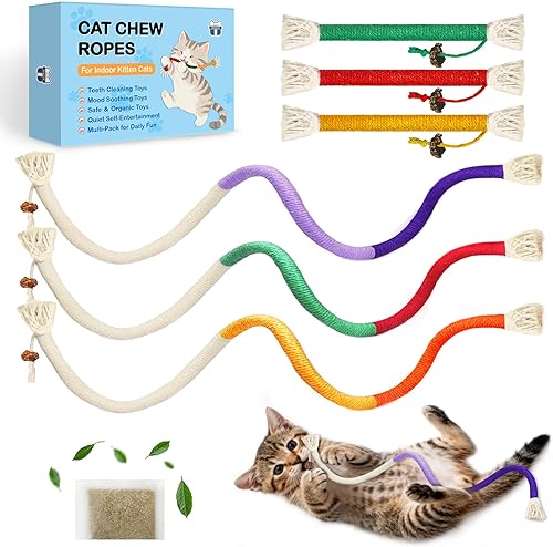 Juguetes de cuerda masticable para gatos, 6 piezas con hierba gatera, juguetes de dentición para gatos de interior para gatitos, juguetes