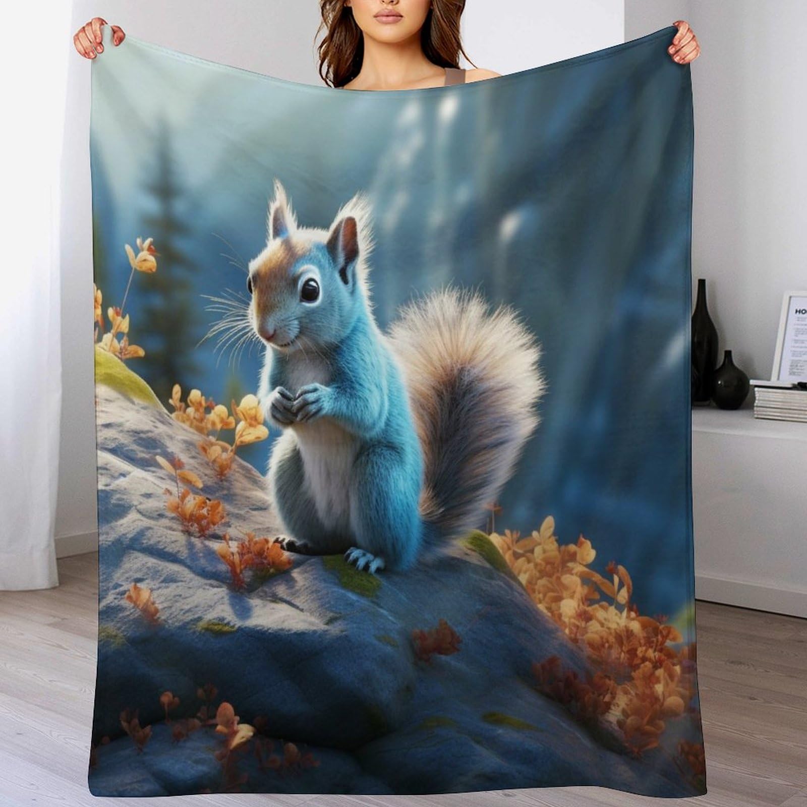Couverture lit polaire écureuil 130x150 et plaid canapé en flannel douce chaude