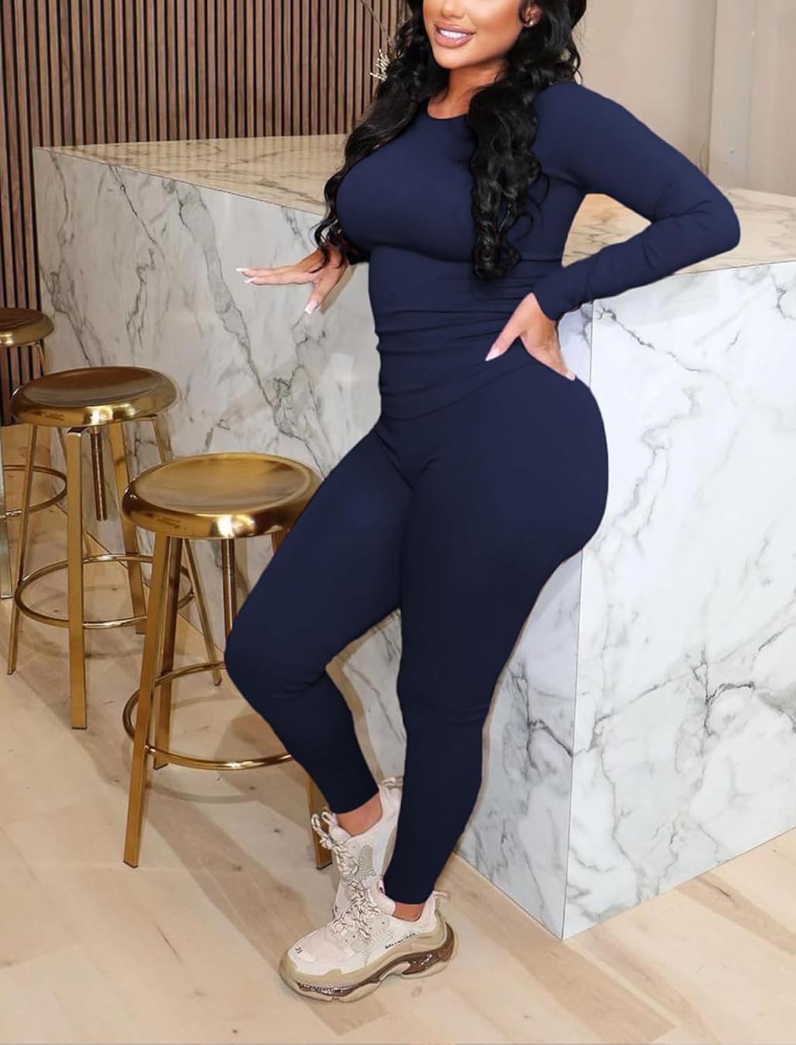 chicyes Women's 2 Piece Matching Lounge Sets Workout Long Sleeve Tops Legging Pants Casual Fall Two Piece Outfits - Image 2