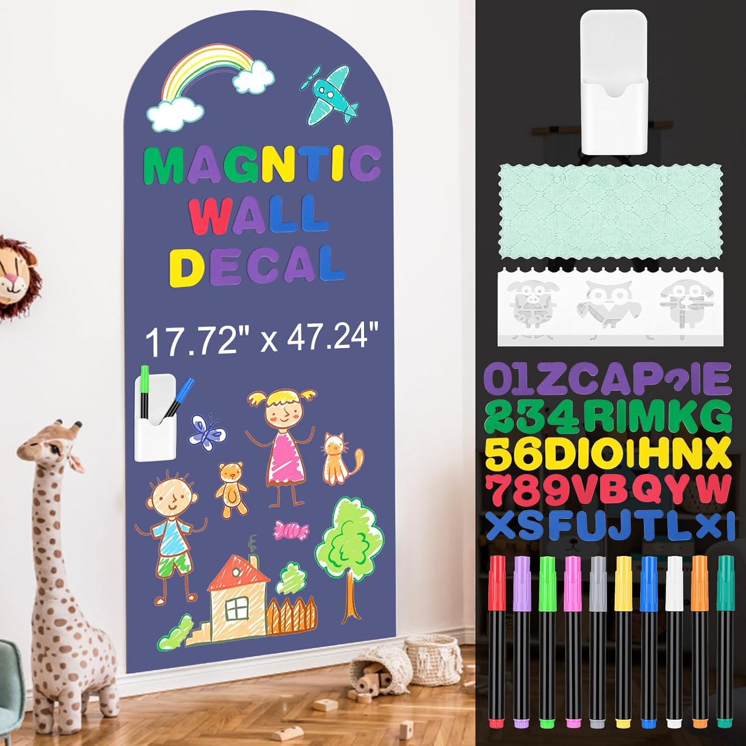 Meetory Magnetic Wall Decal - 47x17 Inch Magnetic Chalkboard for Wall, Magnet Arch Wall Decal for Bedsroom Home