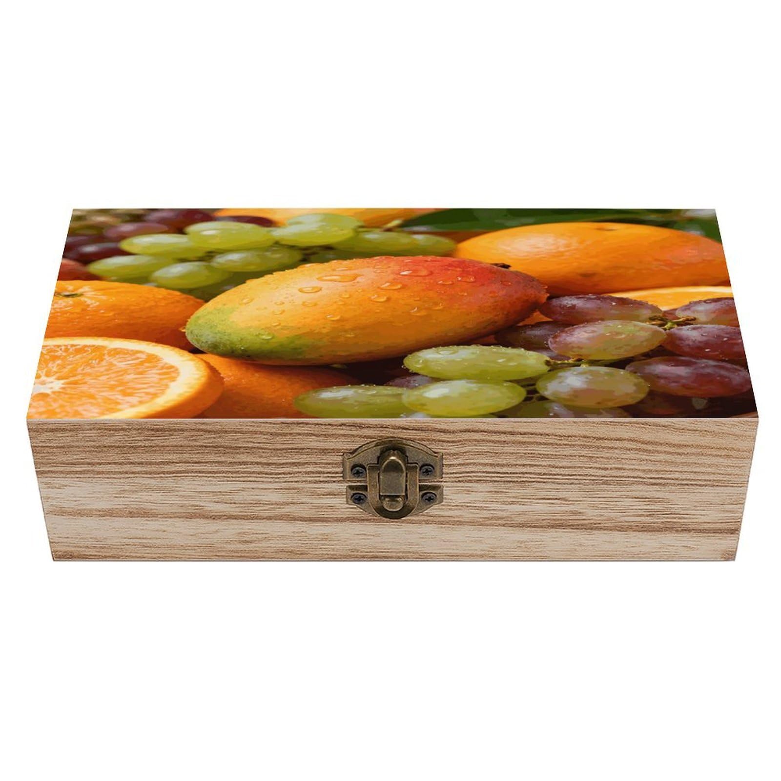 Juicy Fruits Storage Box Rectangular Wooden Decorative Case Large Capacity Jewelry Boxes with Lock Vintage Keepsake Organizer for Photos Pearl Trinkets Crafts