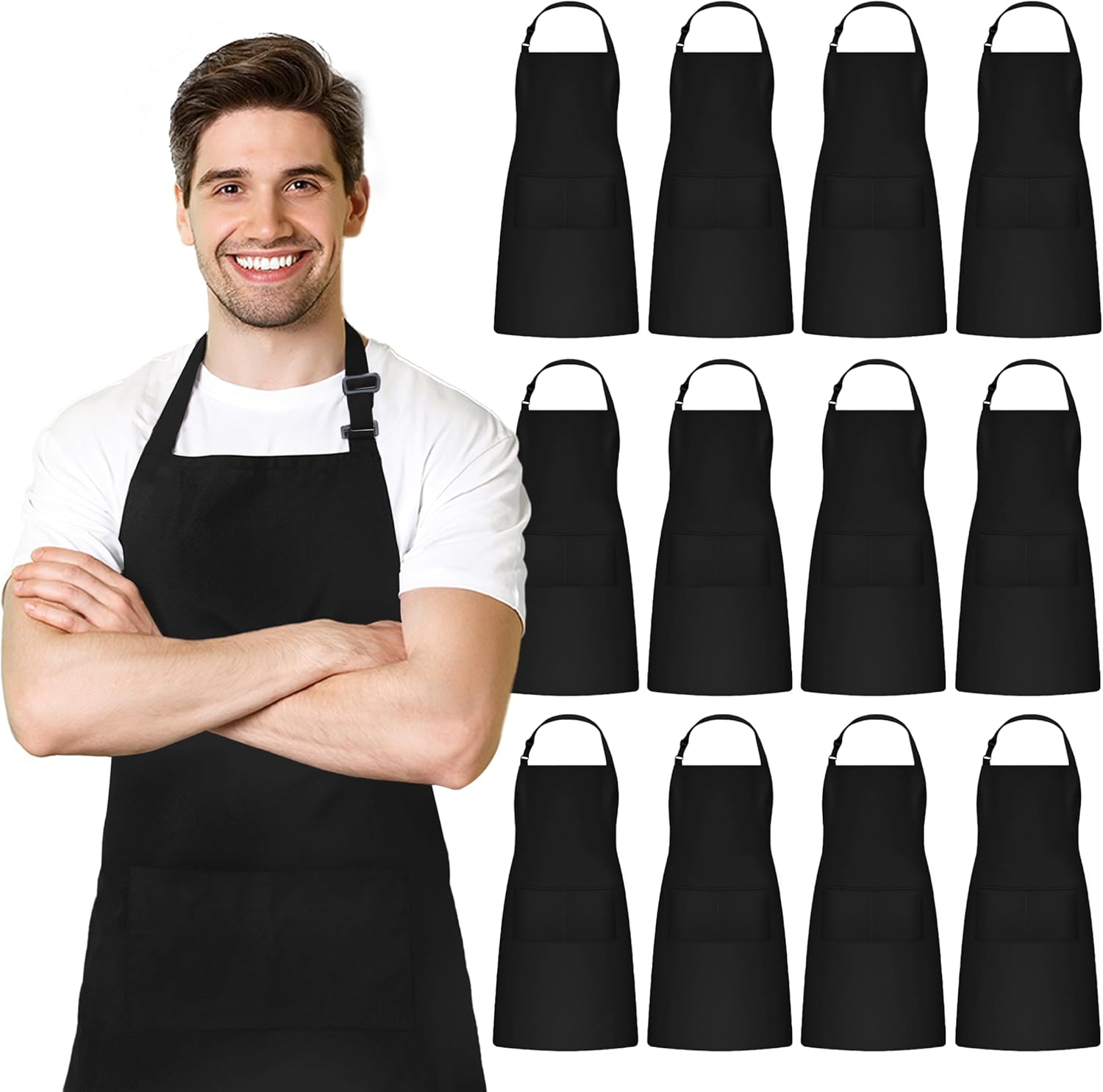 Premium Chef Apron - Waterdrop Resistant 100% Polyester Adjustable Kitchen Aprons for Men Bulk Aprons
